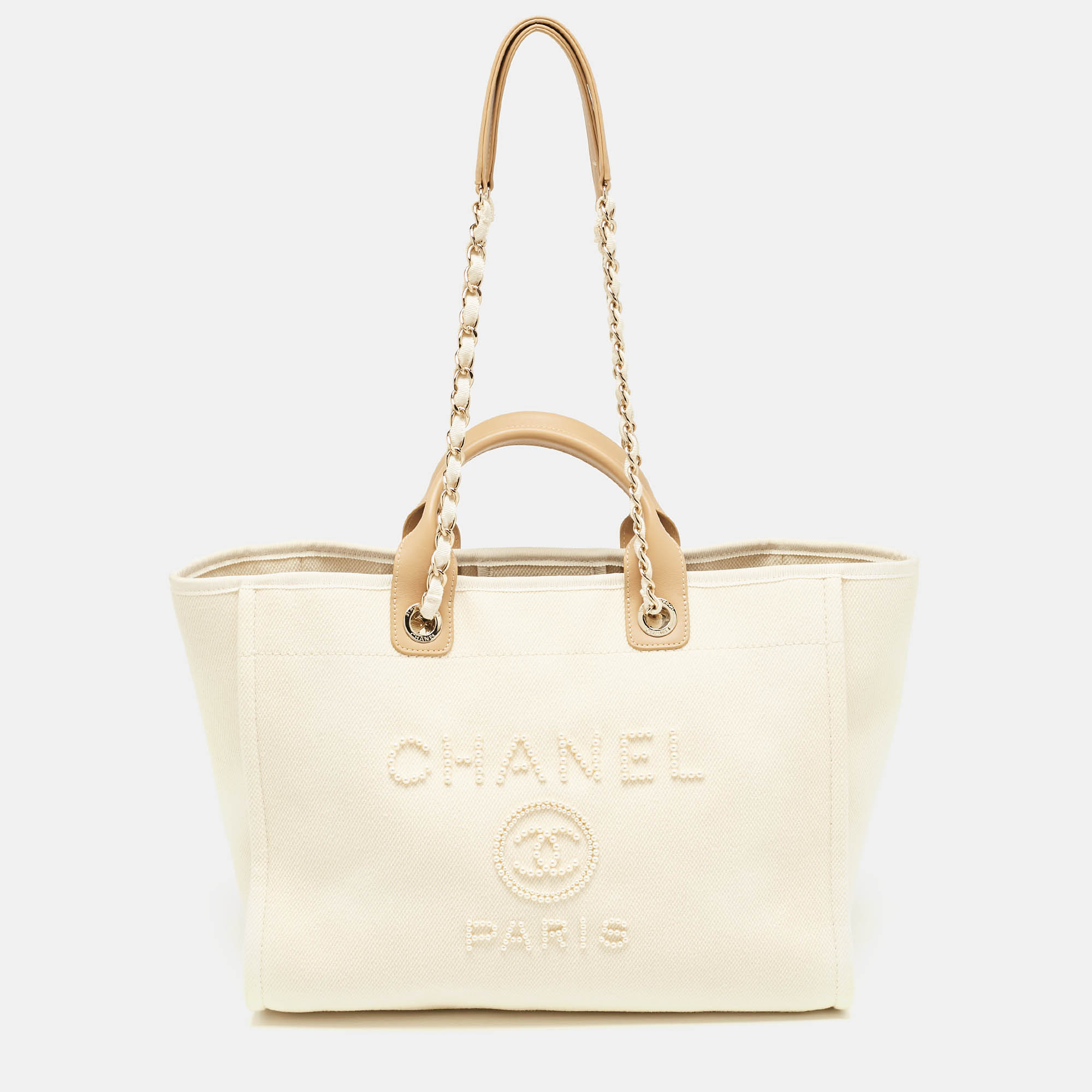 

Chanel Tan/Cream Canvas  Pearl Deauville Shopper Tote