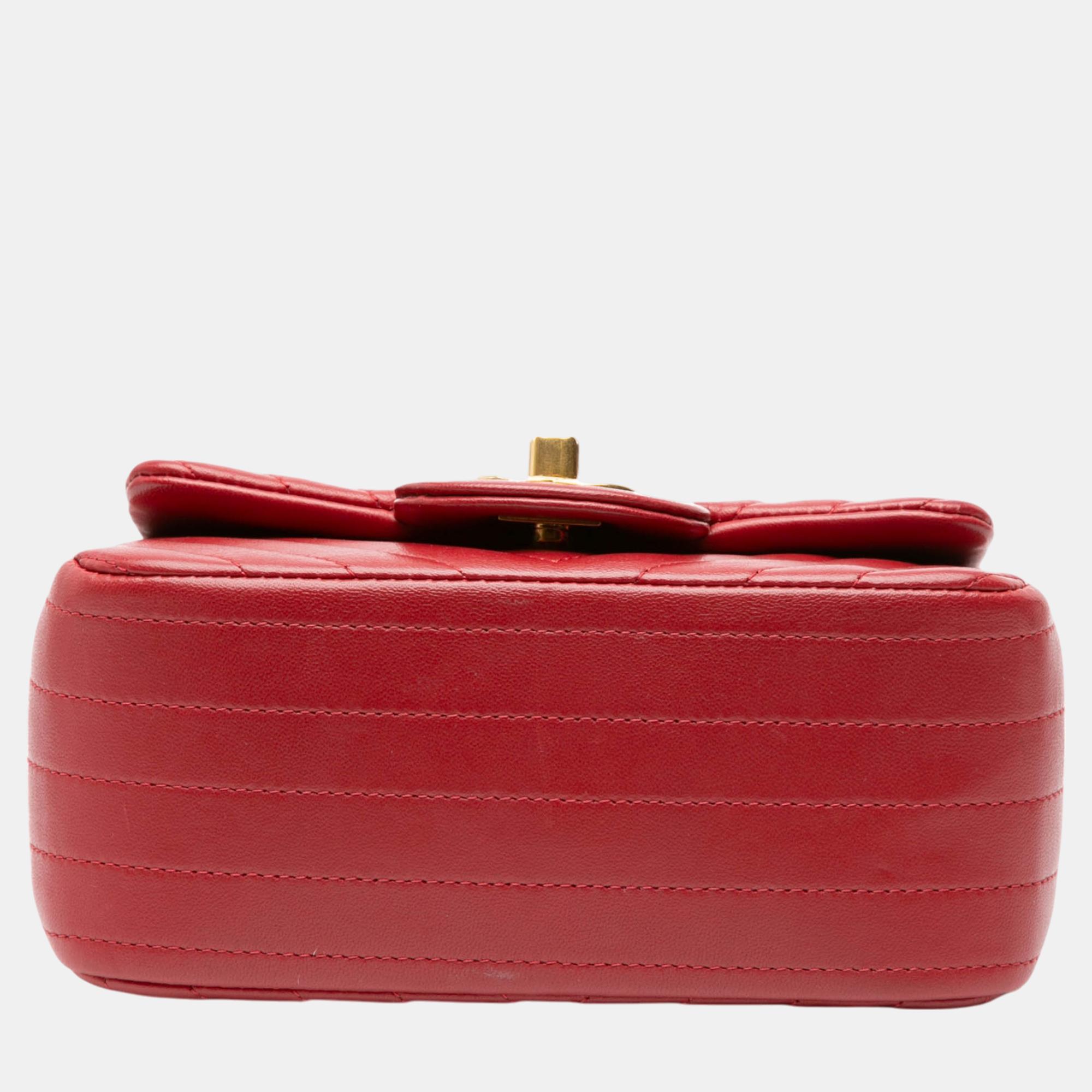 Chanel Red Mini Square Classic Chevron Lambskin Single Flap 