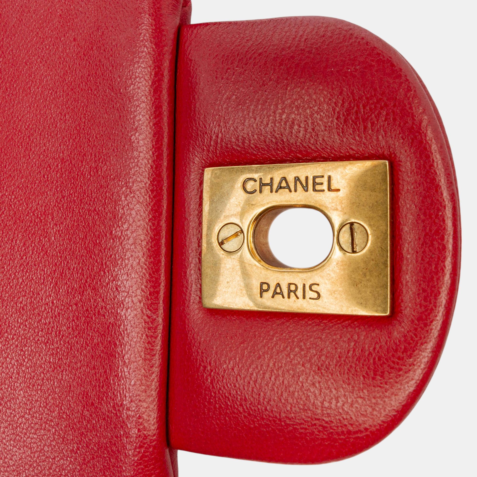 Chanel Red Mini Square Classic Chevron Lambskin Single Flap 