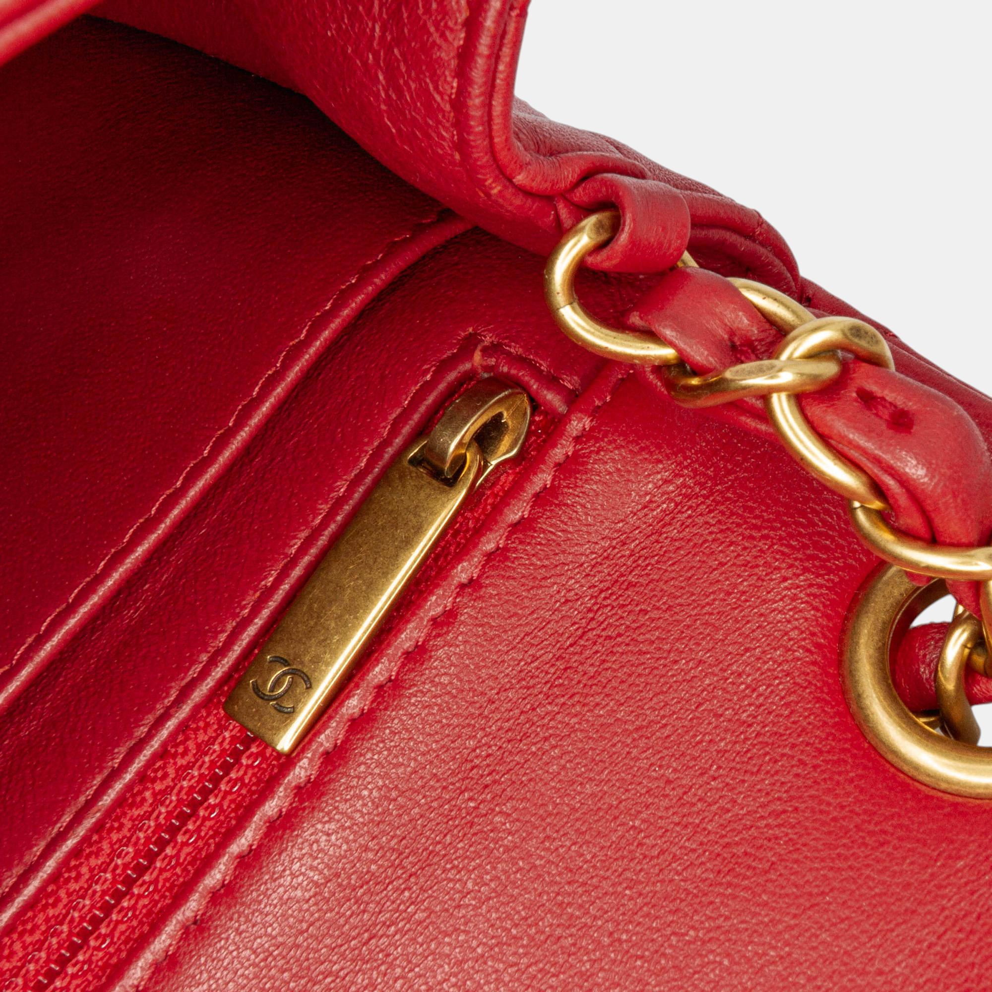Chanel Red Mini Square Classic Chevron Lambskin Single Flap 
