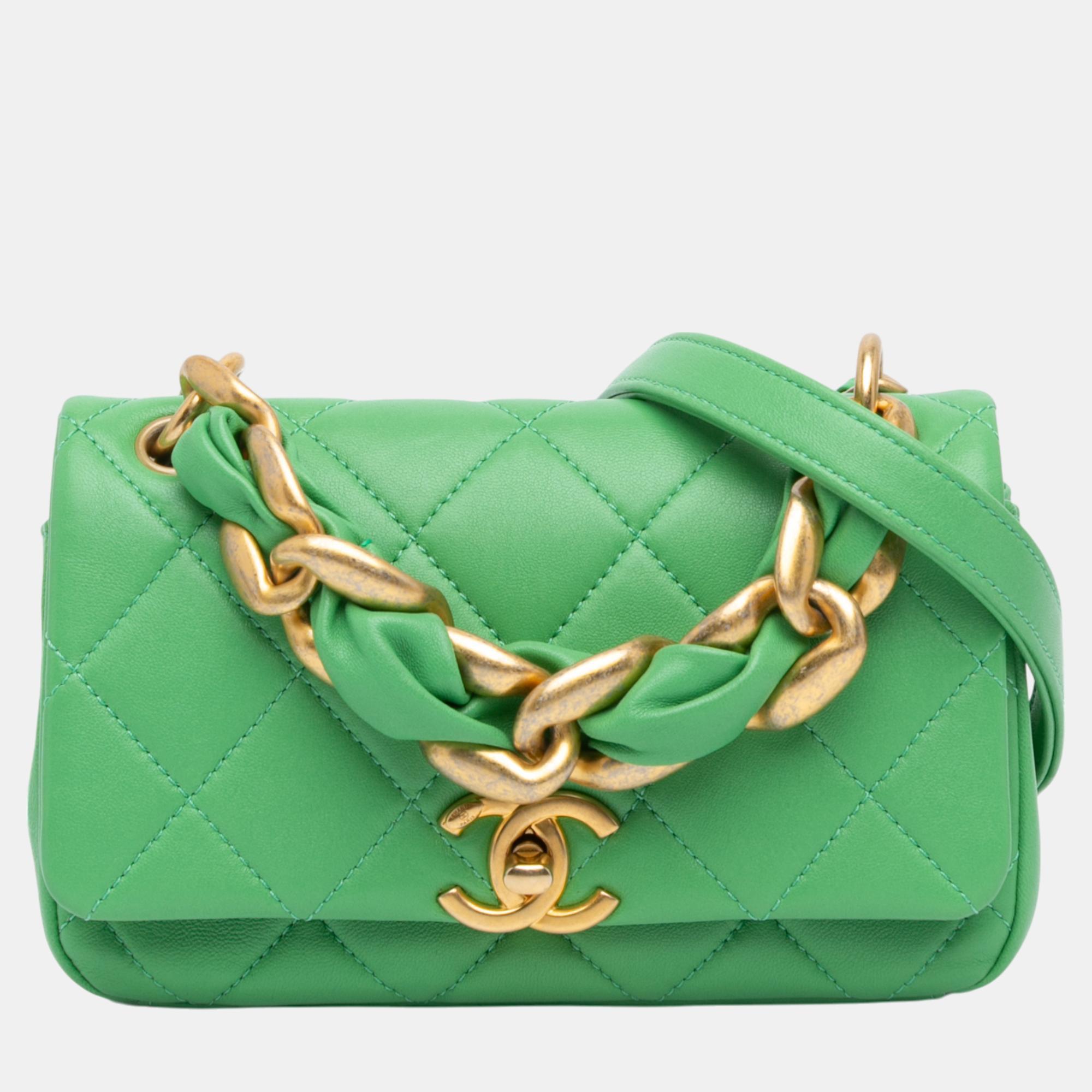 

Chanel Green Small Quilted Lambskin Chain Is More Flap