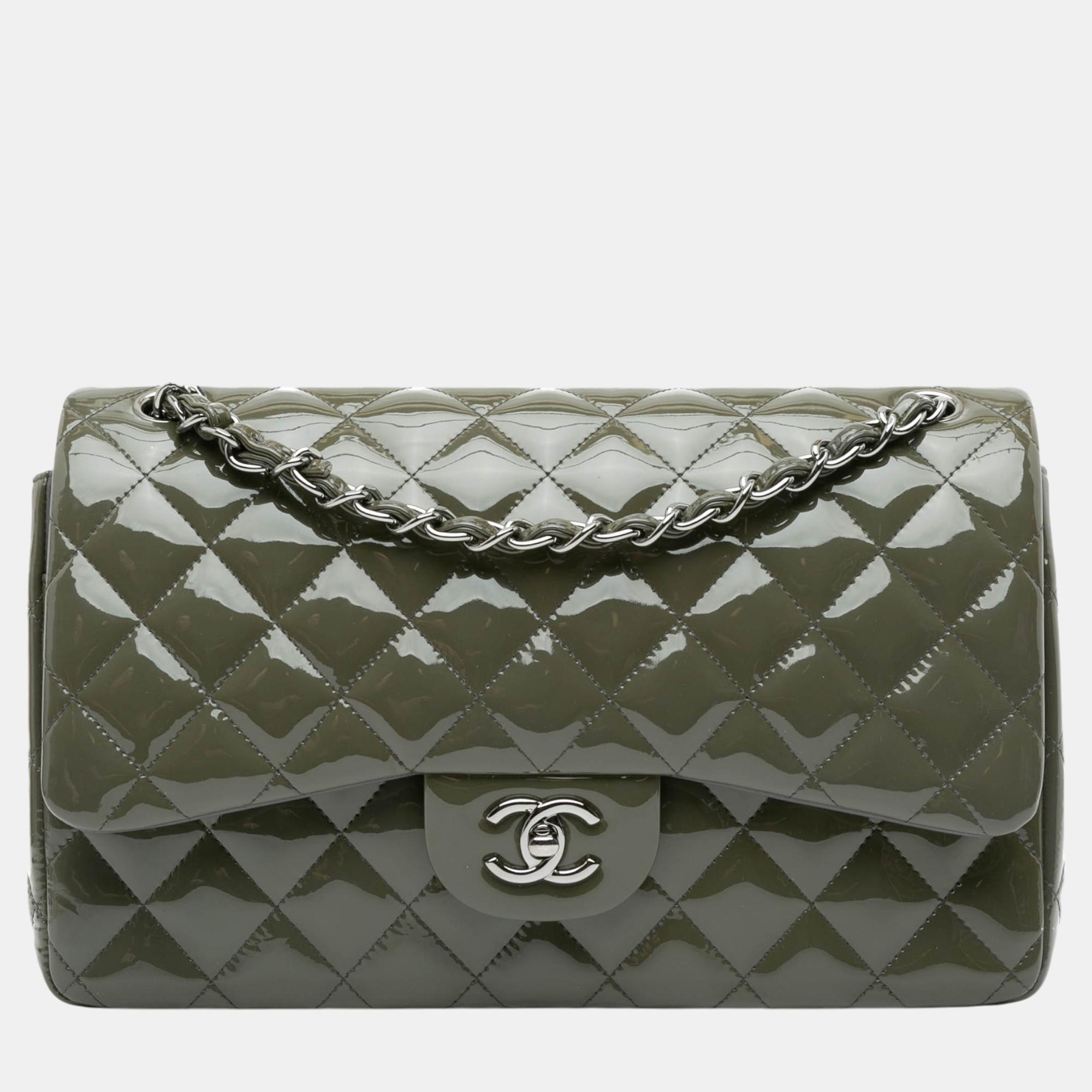 

Chanel Green Jumbo Classic Patent Double Flap