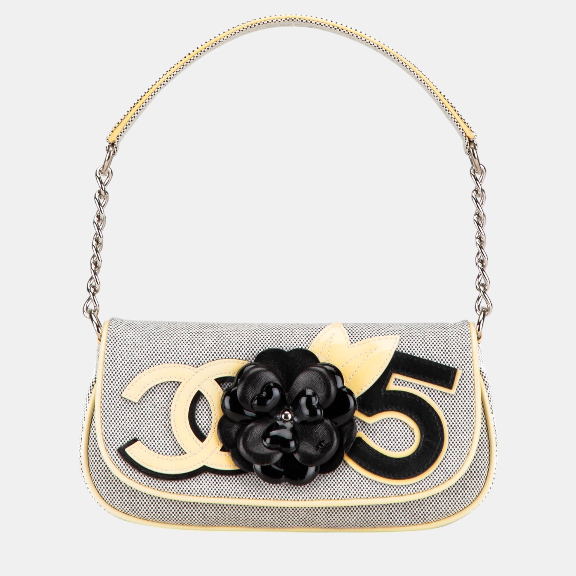 

Chanel Grey Canvas Camellia CC No. 5 Shoulder Bag