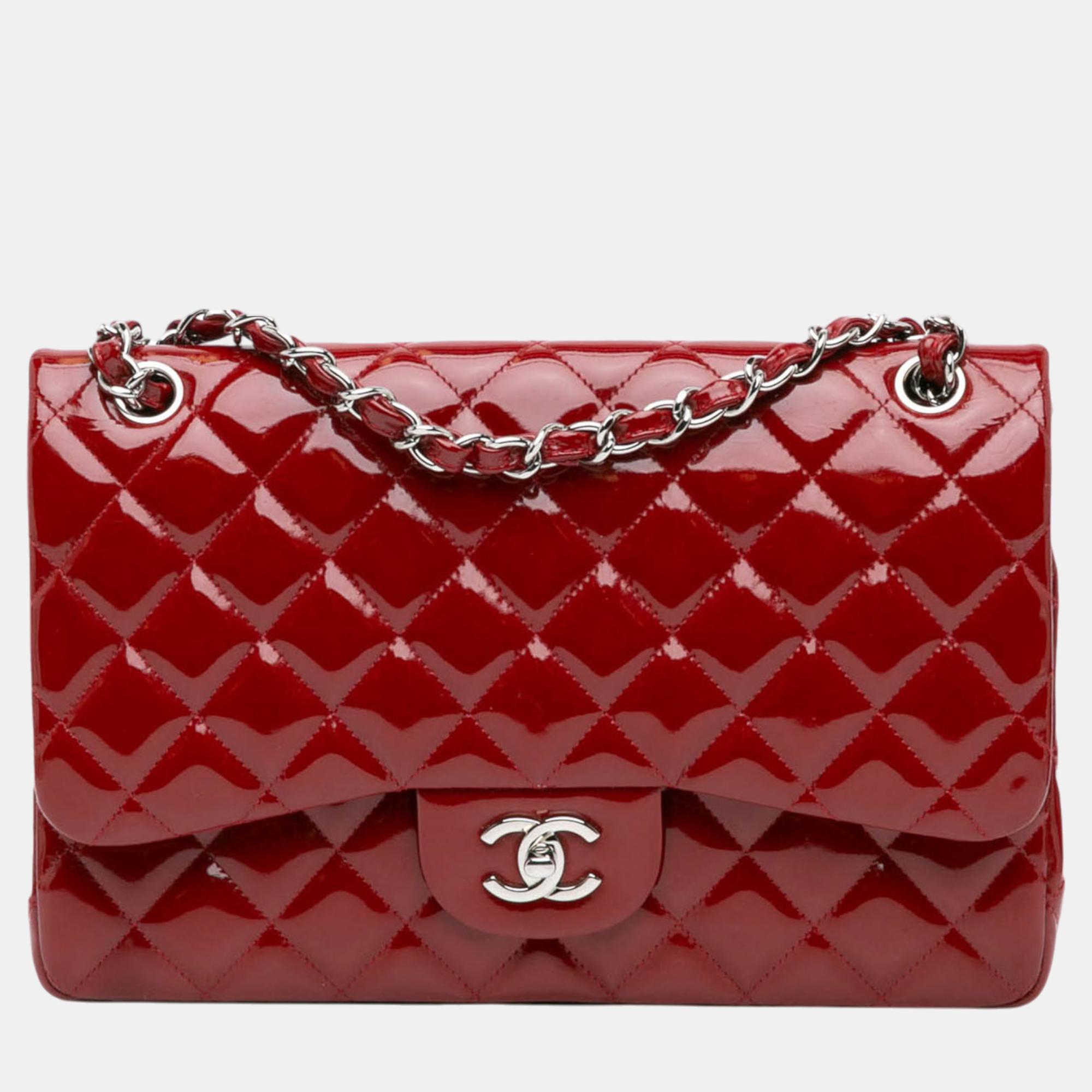 

Chanel Red Jumbo Classic Patent Double Flap