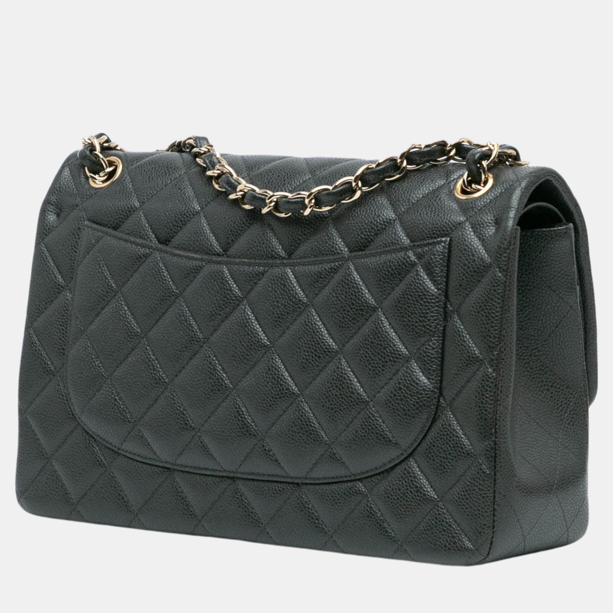 Chanel Black Jumbo Classic Caviar Double Flap 