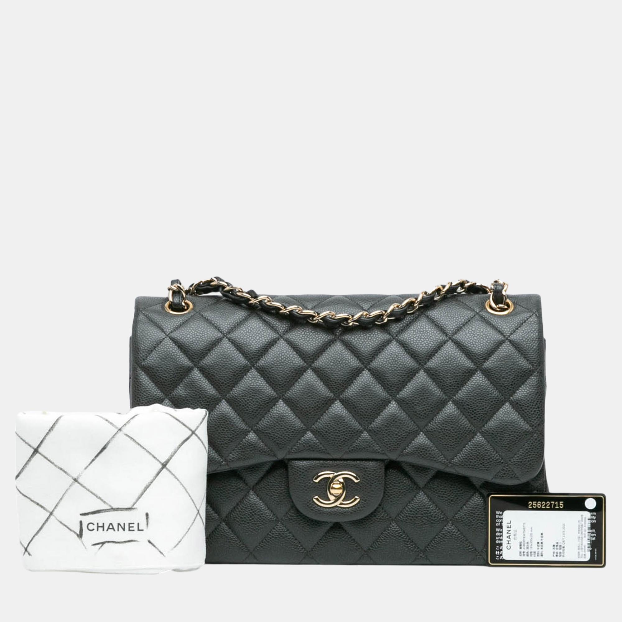 Chanel Black Jumbo Classic Caviar Double Flap 