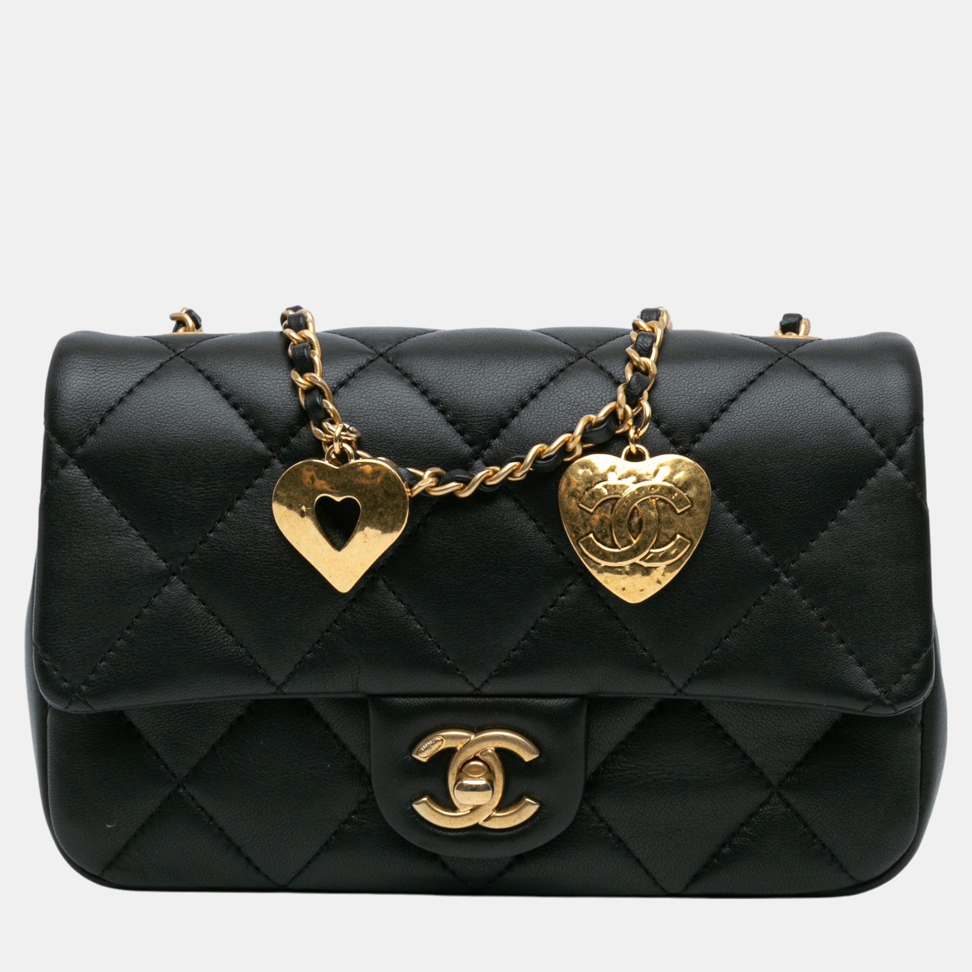 

Chanel Black Mini Quilted Lambskin Heart Charms Flap