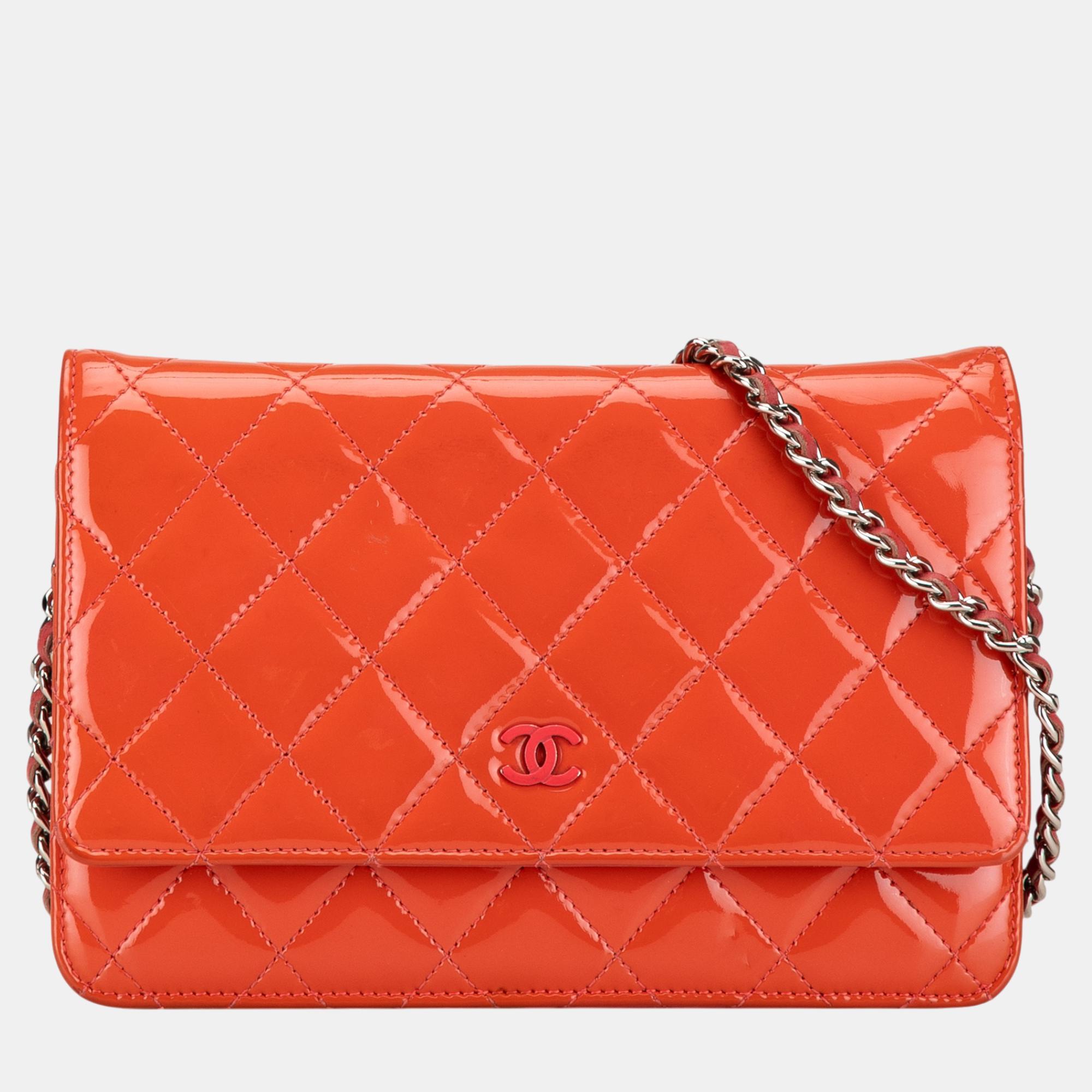 

Chanel Orange Quilted Patent Wallet On Chain