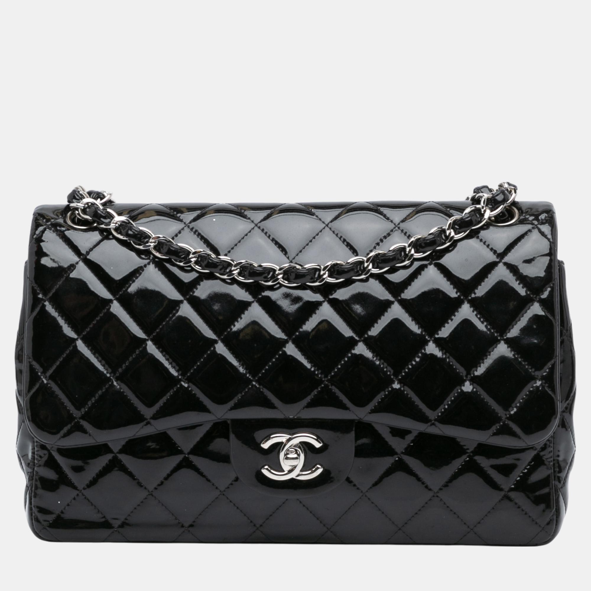 

Chanel Black Jumbo Classic Patent Double Flap