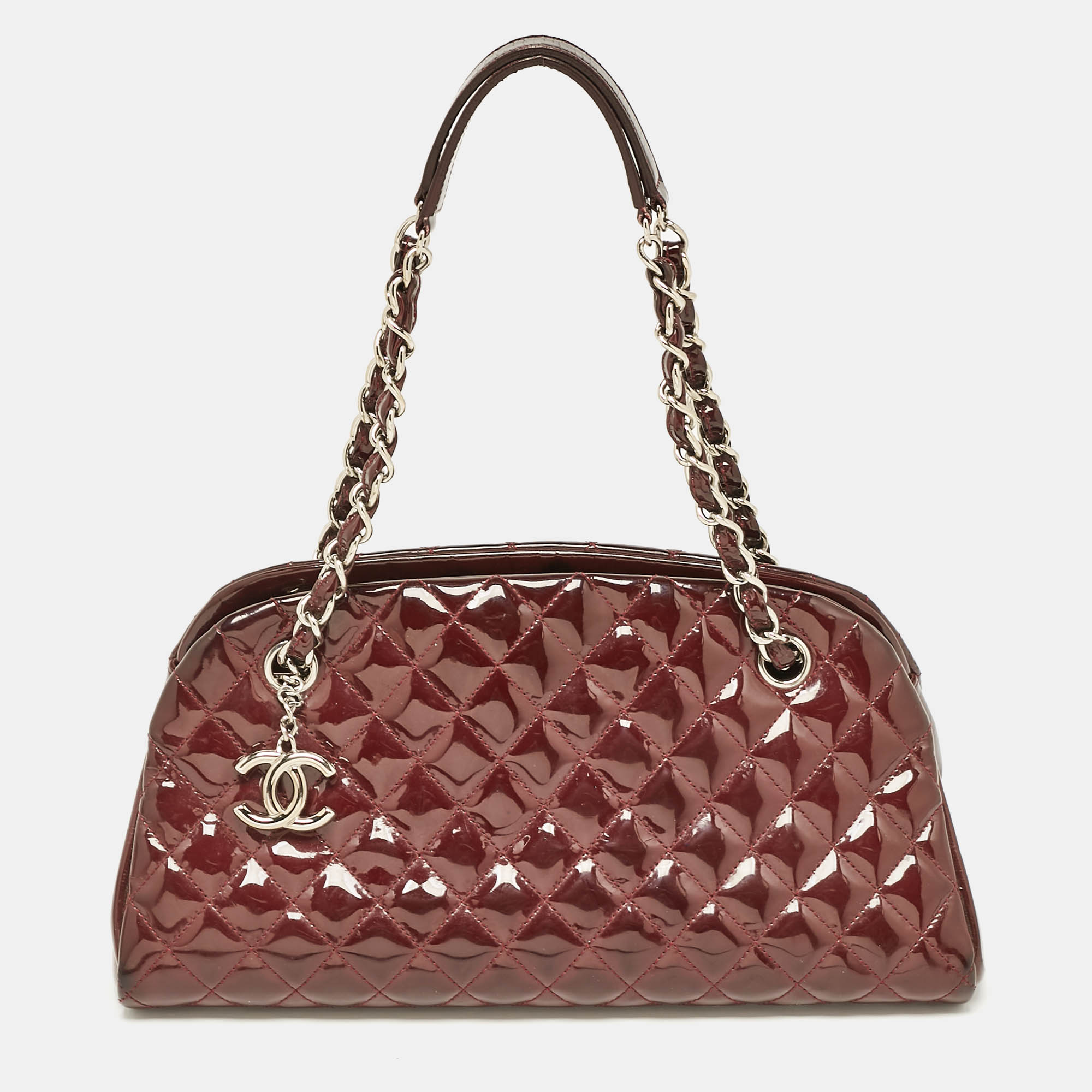 

Chanel Burgundy Quilted Patent Leather  Just Mademoiselle Bowler Bag