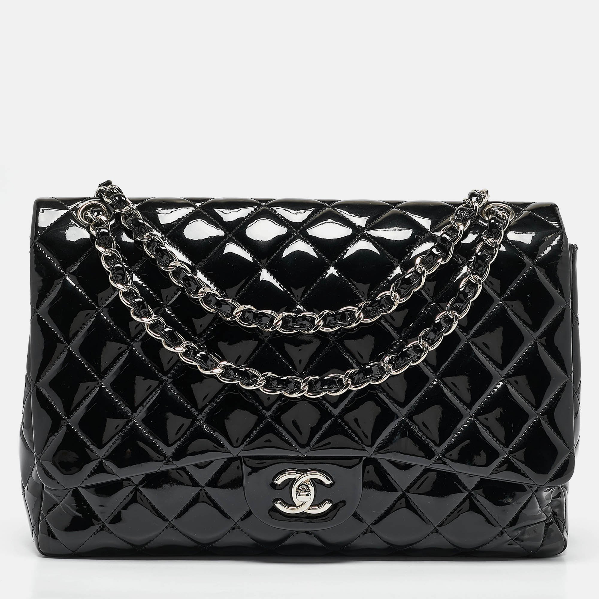 

Chanel Black Quilted Patent Leather Maxi Classic Single Flap Bag