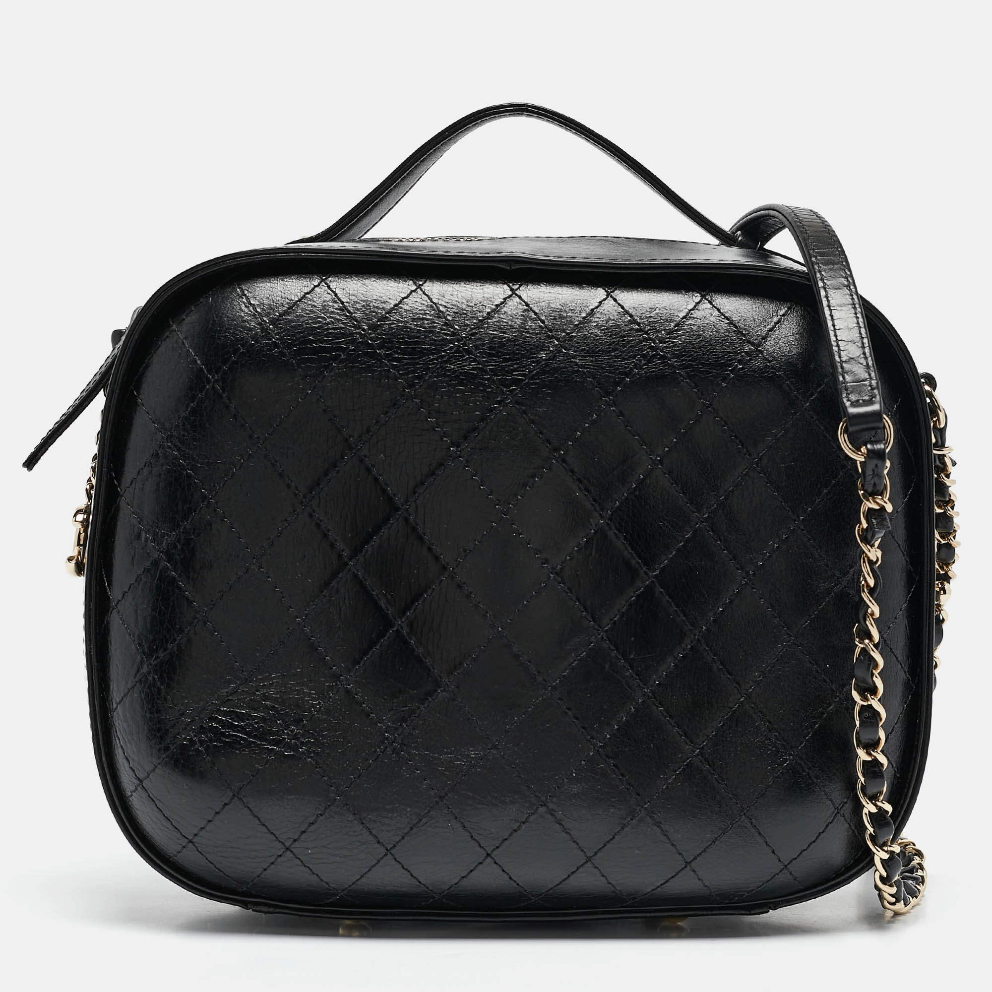 

Chanel Black Quilted Leather CC Vanity Case Top Handle Bag