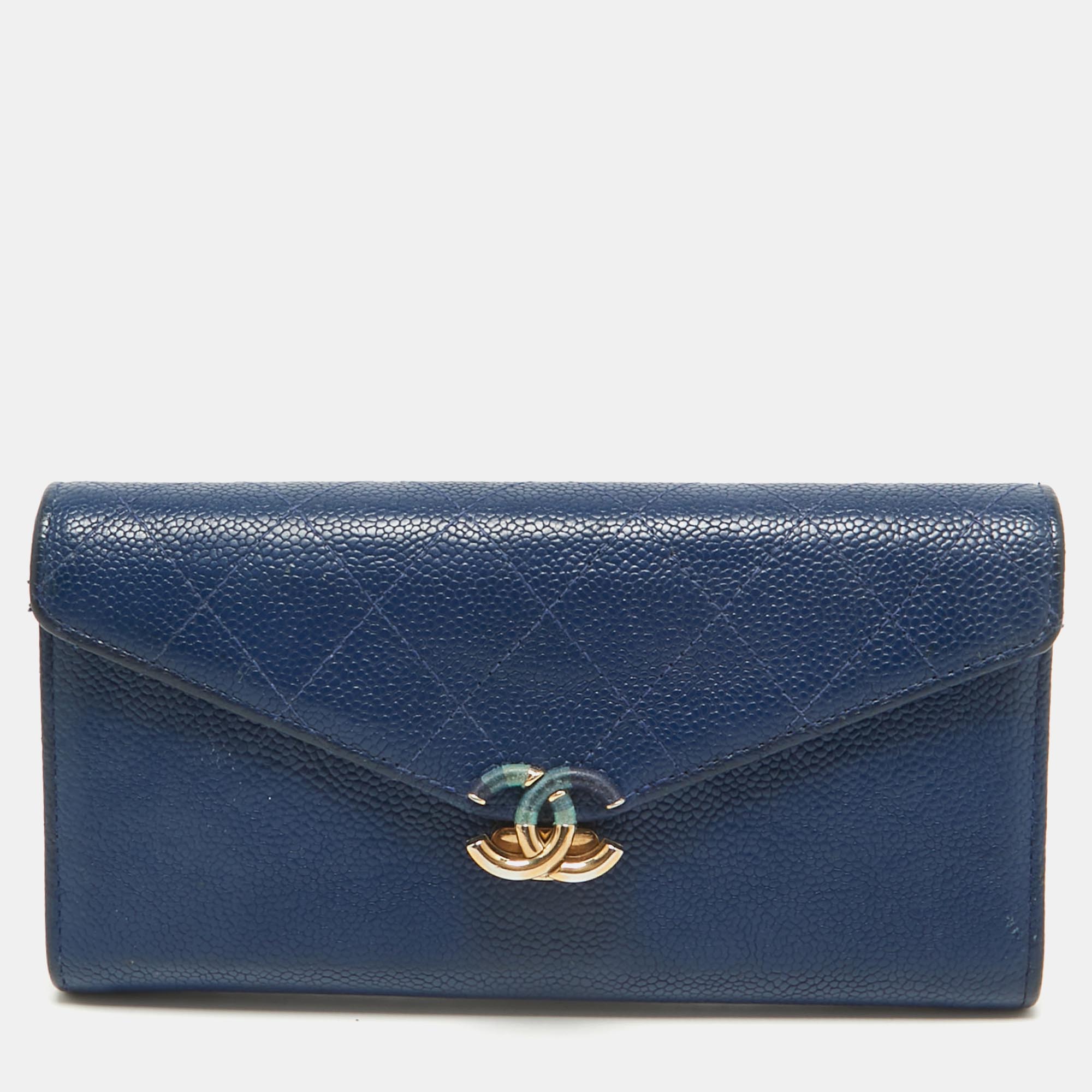 

Chanel Blue Caviar Leather Half Moon Continental Wallet