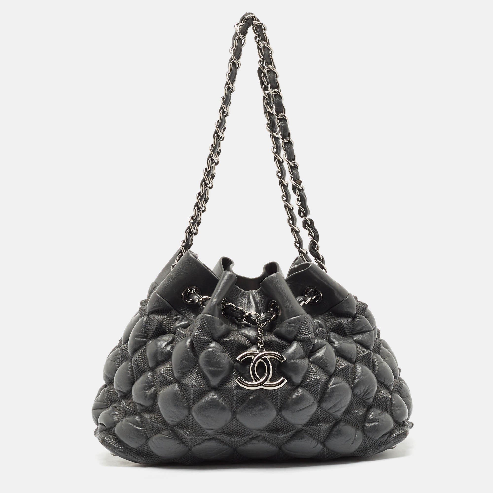 

Chanel Grey Leather Stravinsky Bucket Bag