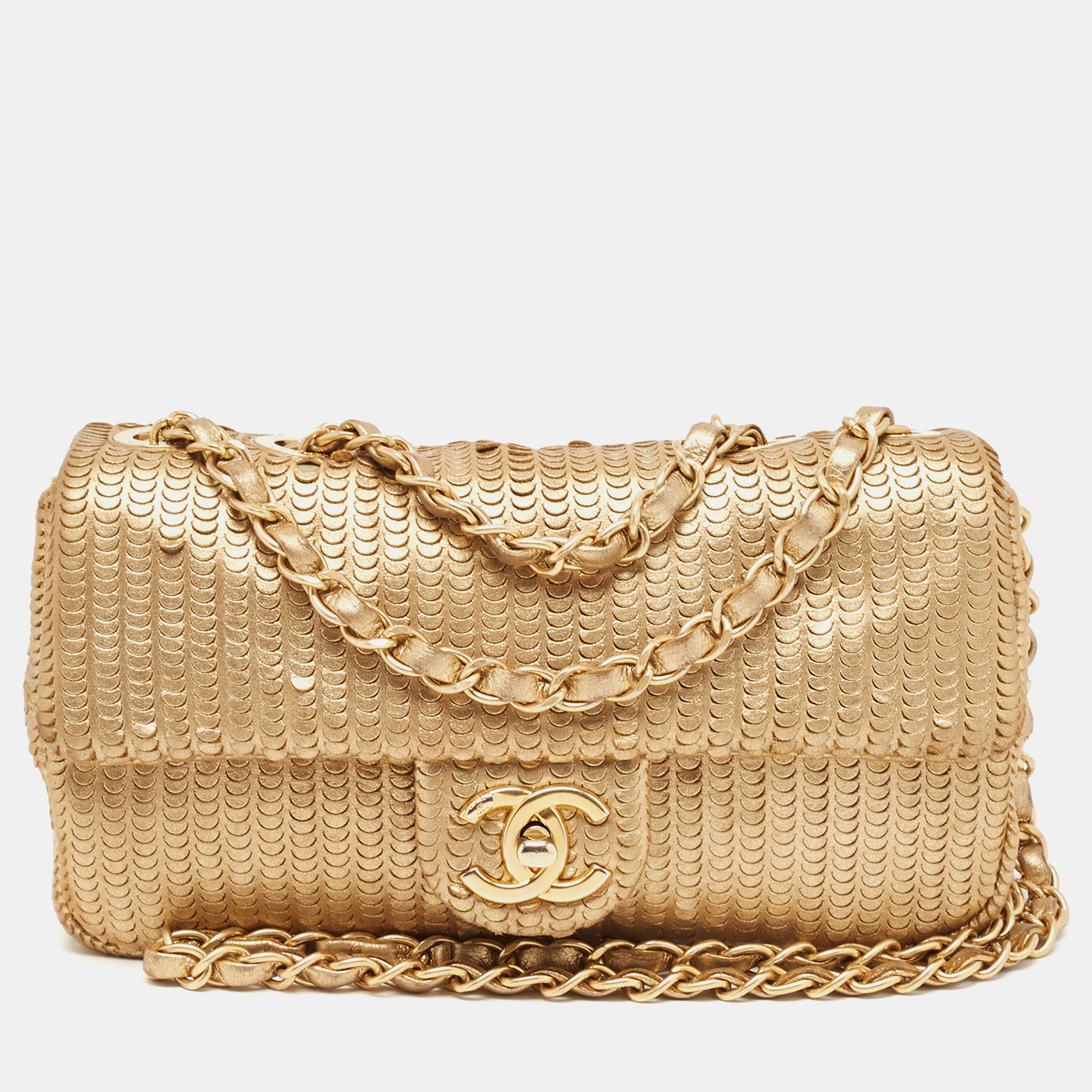 

Chanel Gold Python Embossed Leather Small Classic Single Flap Bag