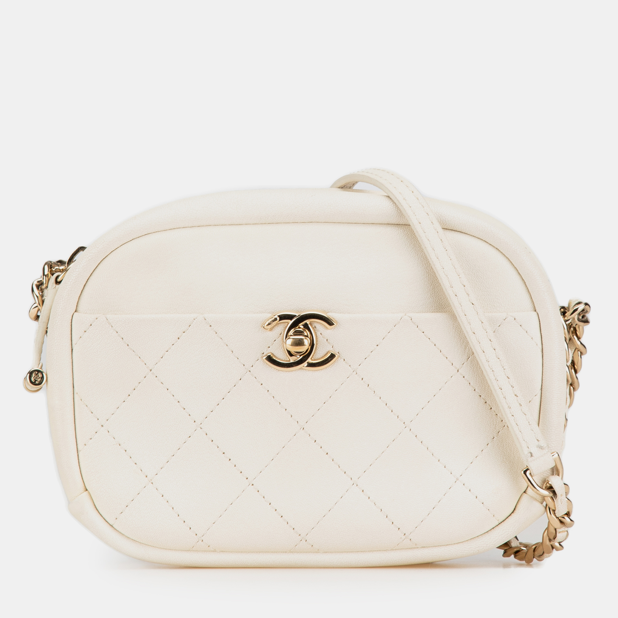 

Chanel White Small Quilted Goatskin Casual Trip Camera Bag