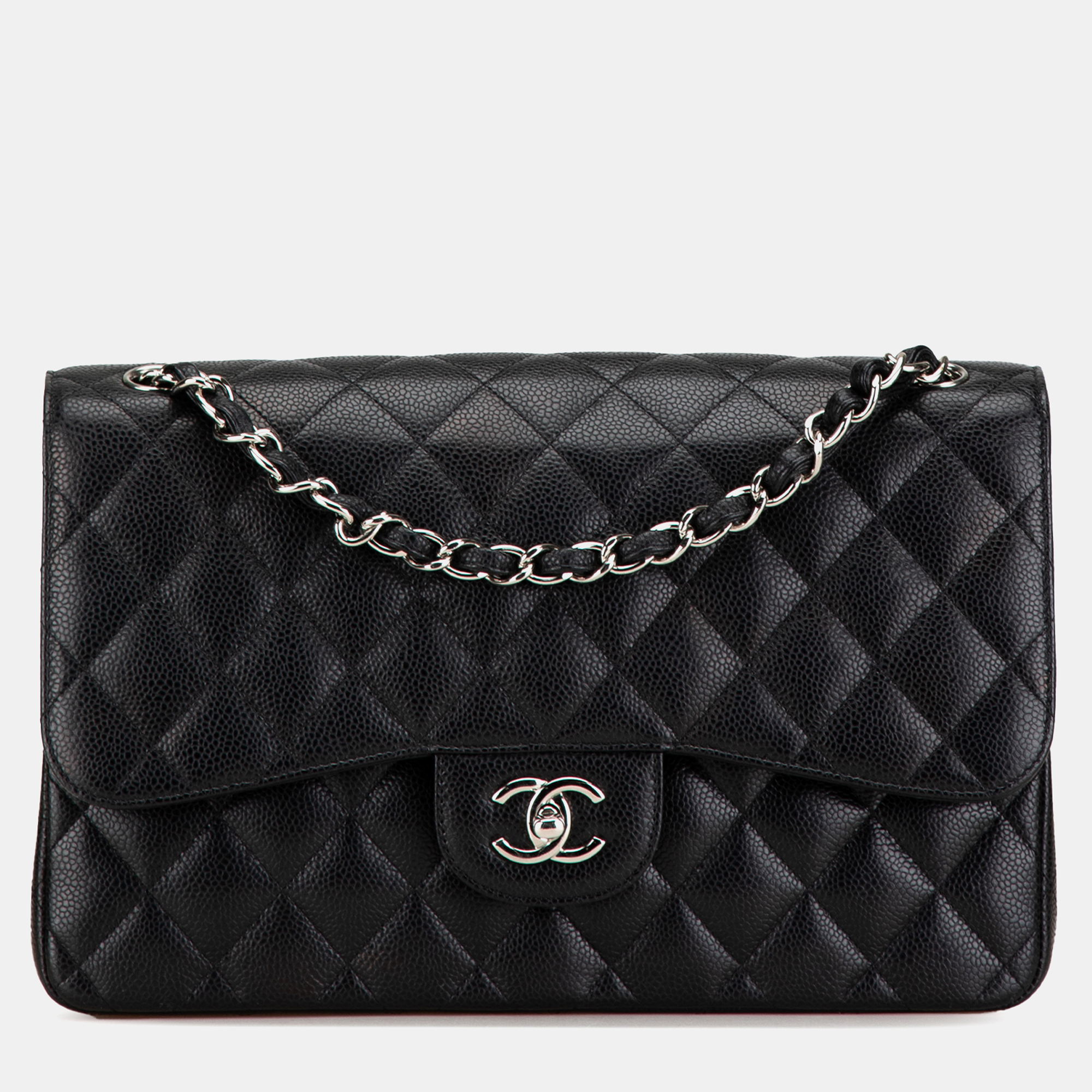 

Chanel Black Jumbo Classic Caviar Double Flap Bag