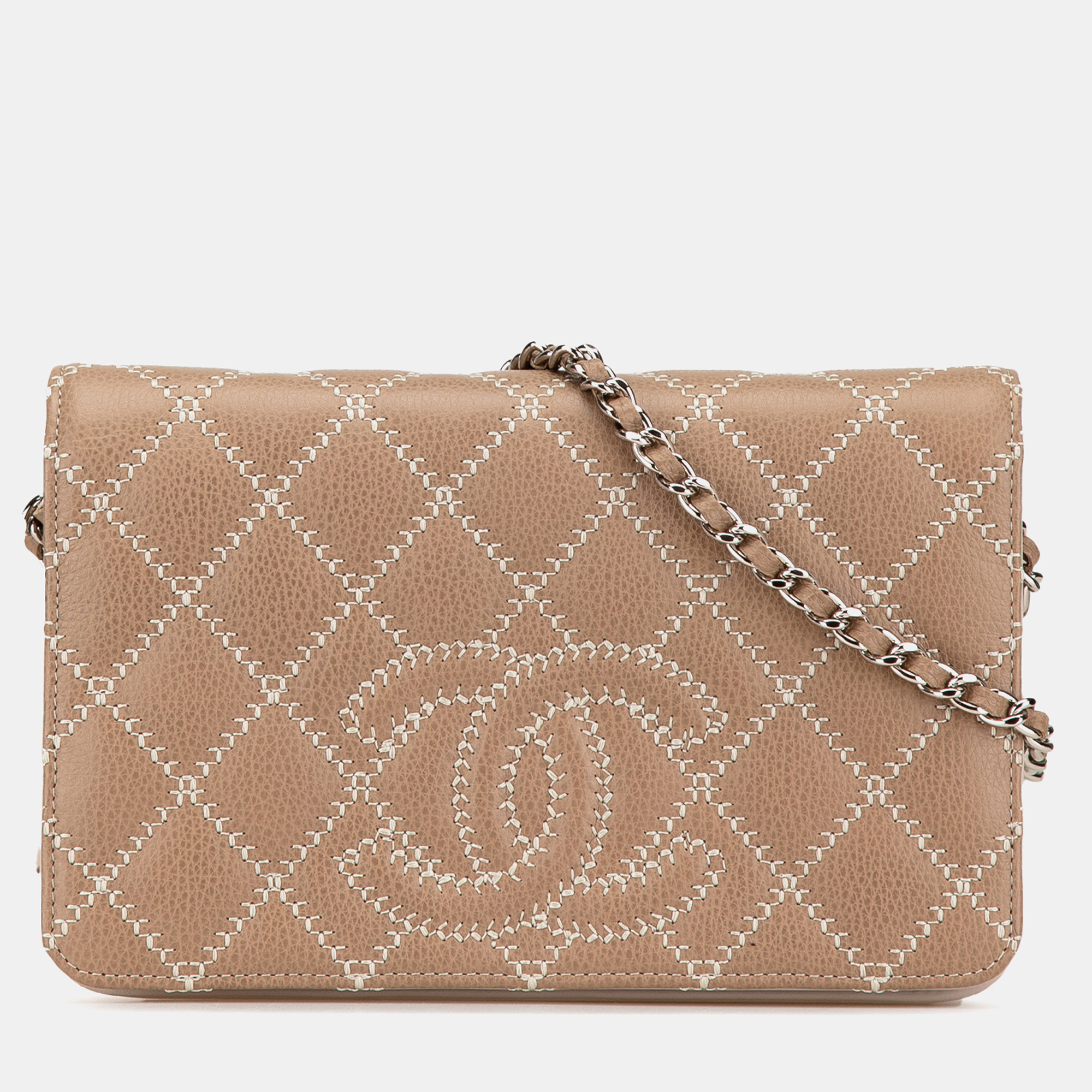 

Chanel Quilted Calfskin Stitched CC Wallet on Chain, Brown