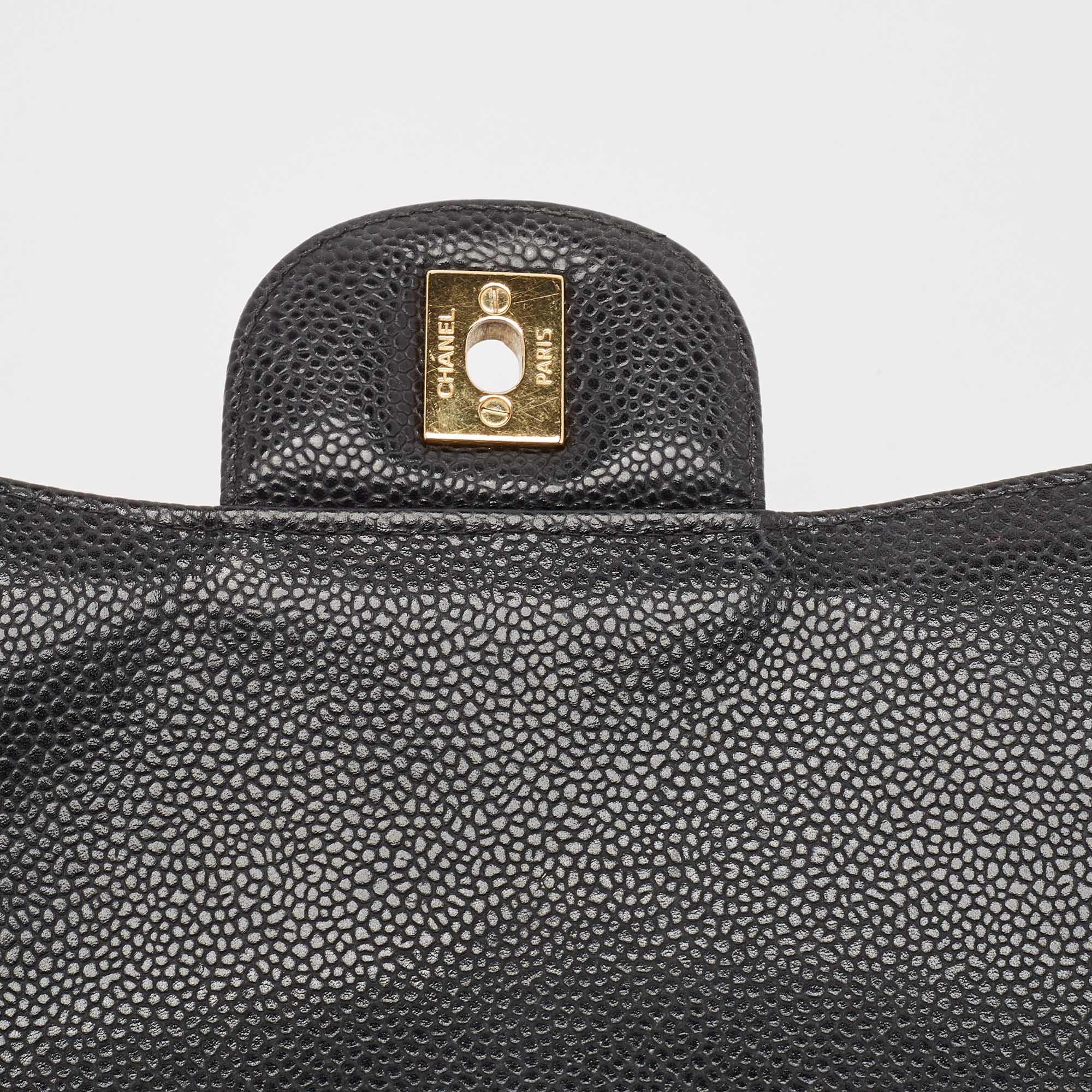 Chanel Black Quilted Caviar Leather Maxi Classic Double Flap Bag 