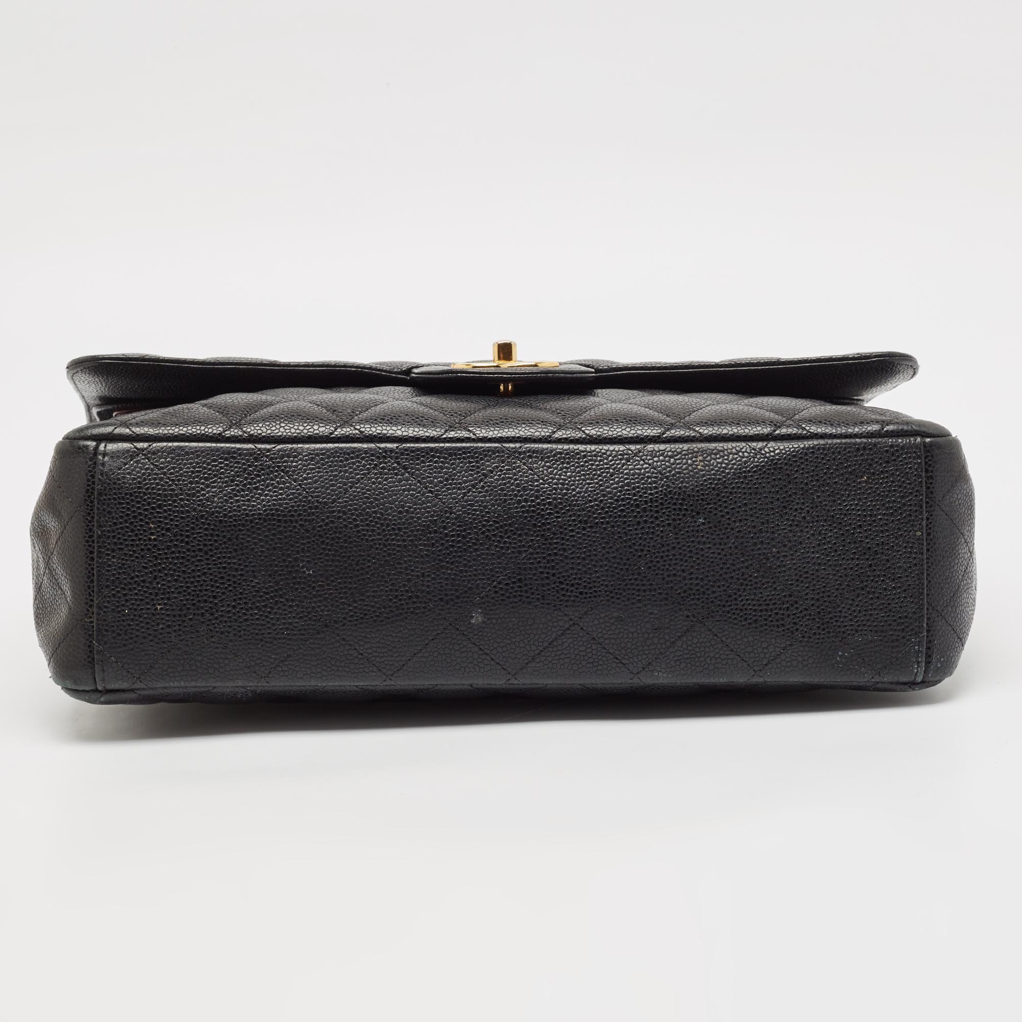 Chanel Black Quilted Caviar Leather Maxi Classic Double Flap Bag 