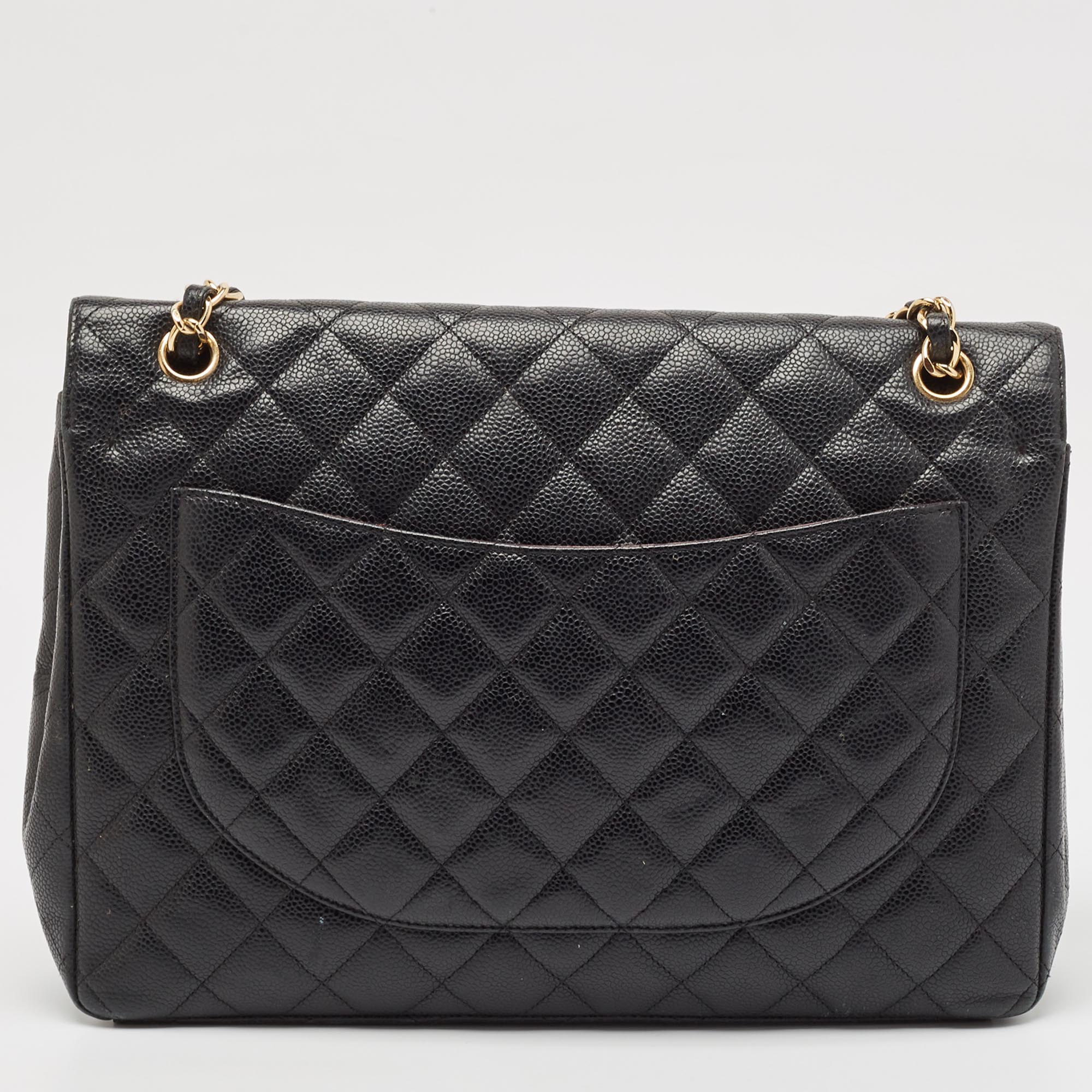 Chanel Black Quilted Caviar Leather Maxi Classic Double Flap Bag 