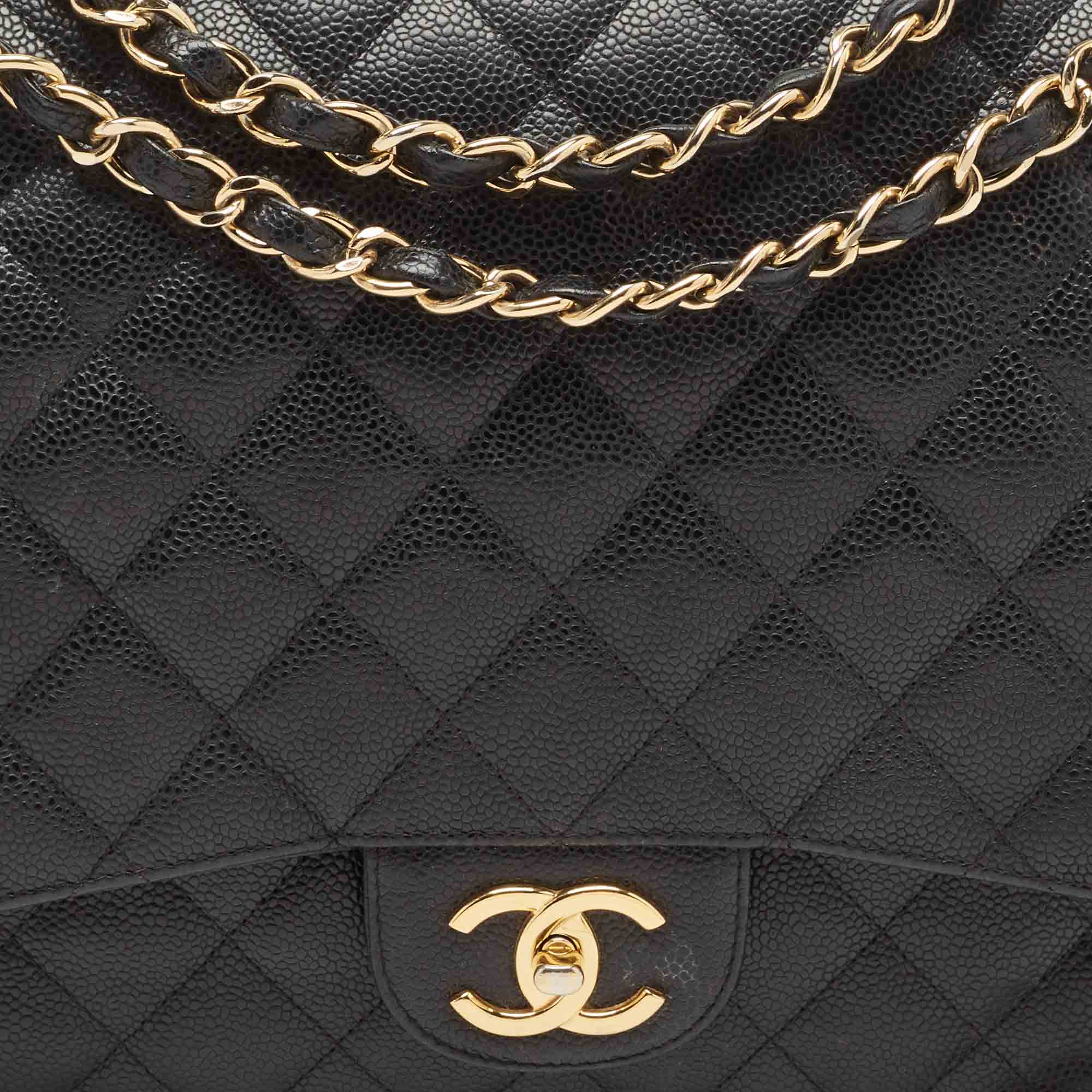 Chanel Black Quilted Caviar Leather Maxi Classic Double Flap Bag 