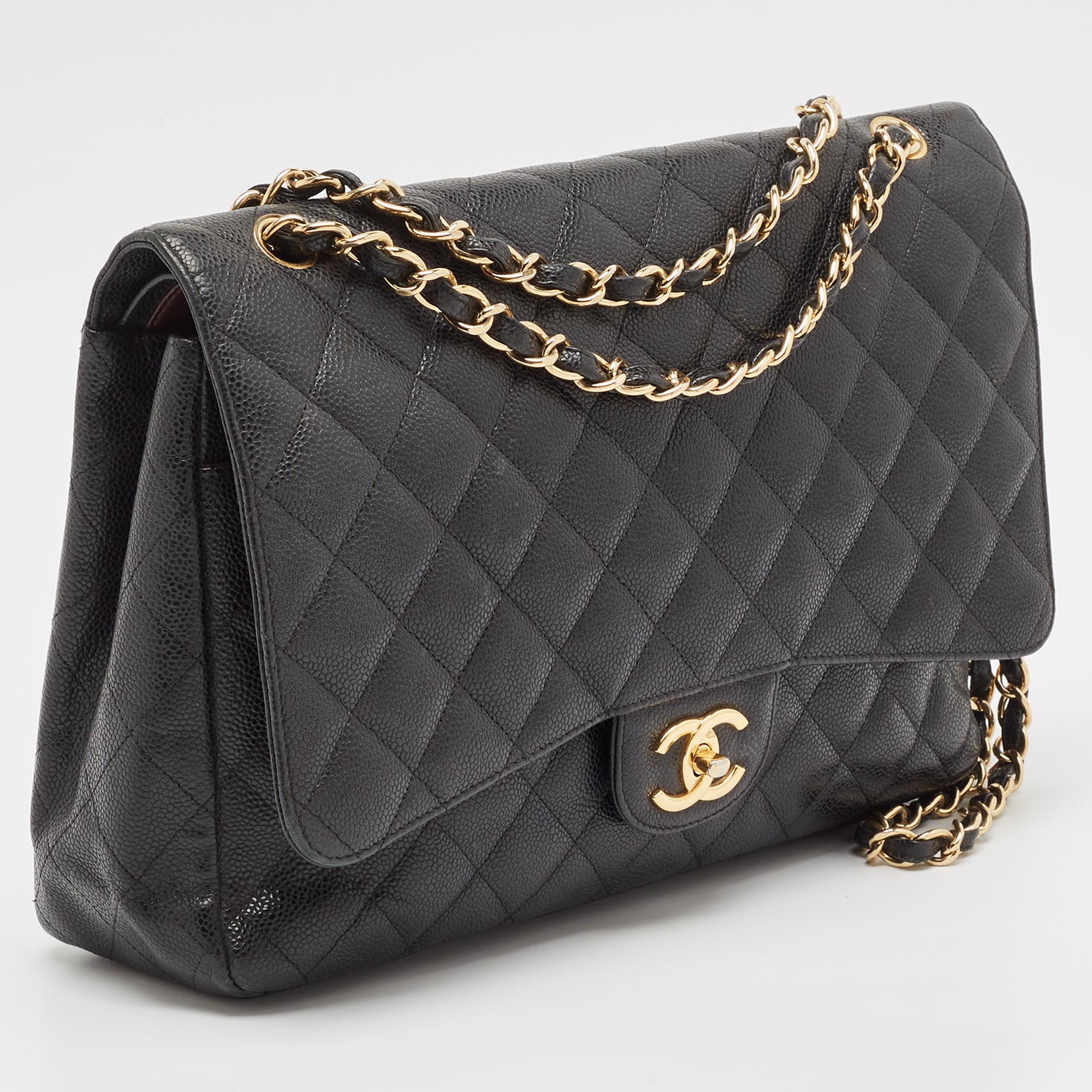 Chanel Black Quilted Caviar Leather Maxi Classic Double Flap Bag 