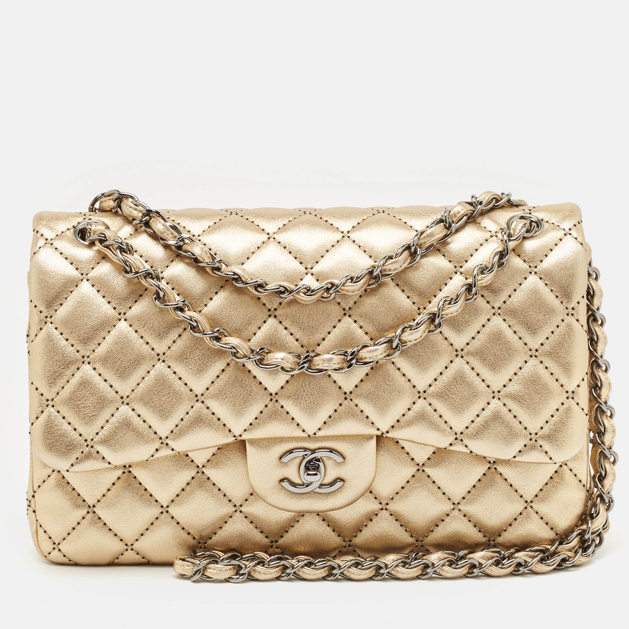 

Chanel Gold Stitched Quilted Leather Jumbo Classic Double Flap Bag