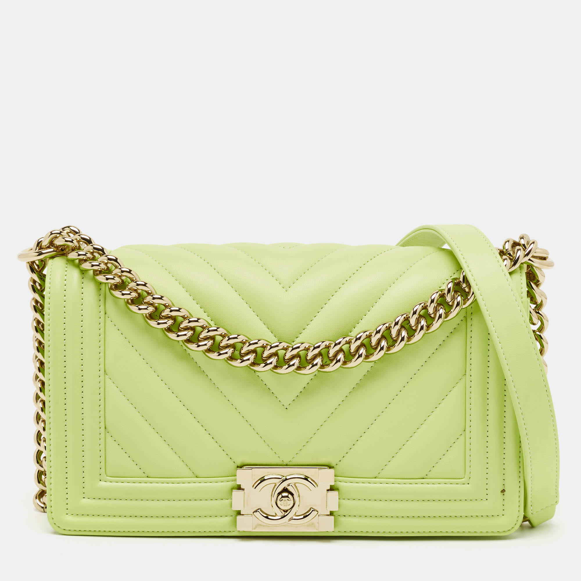 

Chanel Light Green Quilted Leather  Boy Flap Bag