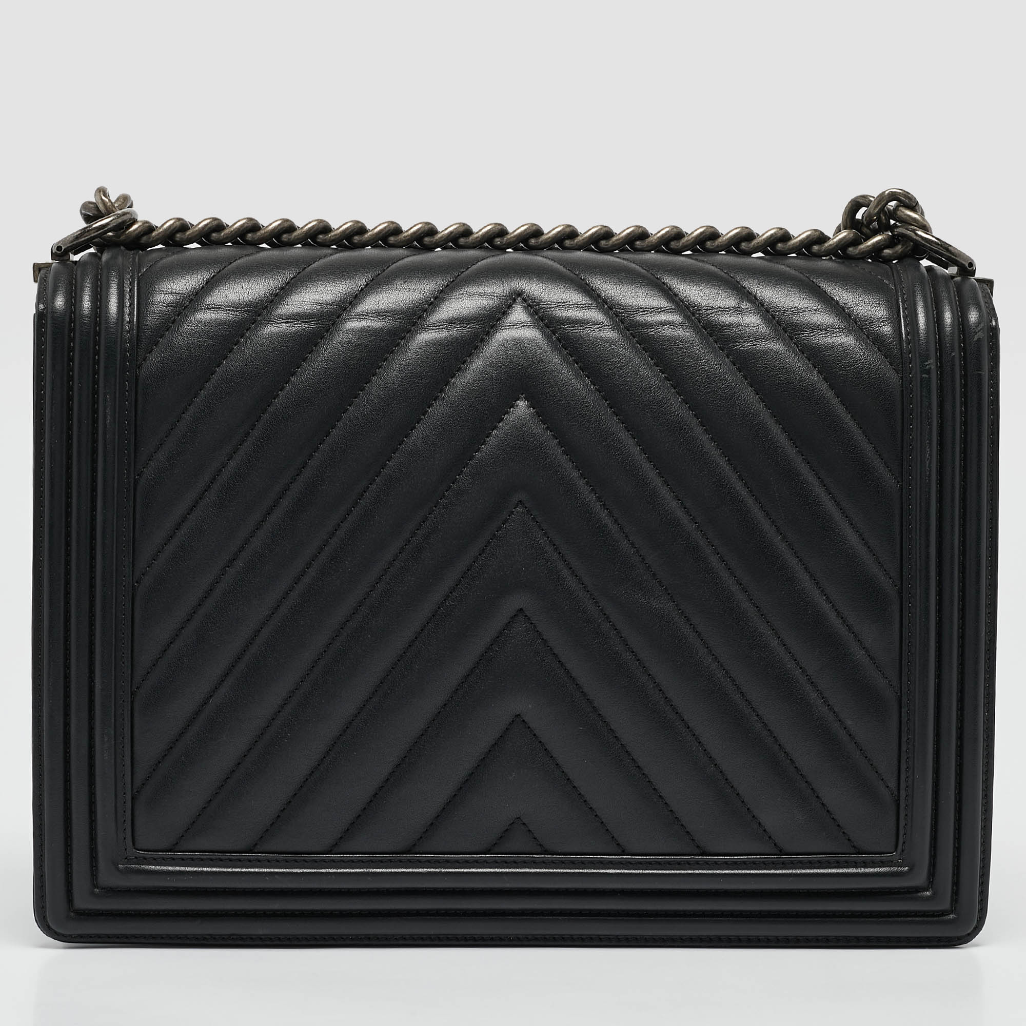 Chanel Black Chevron Leather Large Boy Flap Bag 