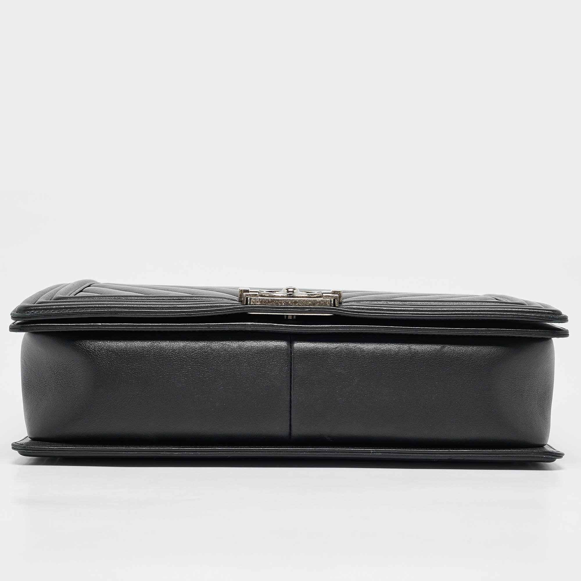 Chanel Black Chevron Leather Large Boy Flap Bag 