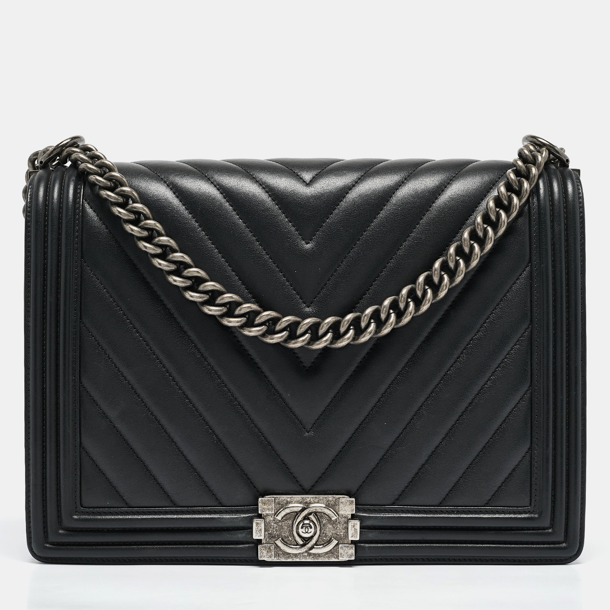 

Chanel Black Chevron Leather  Boy Flap Bag