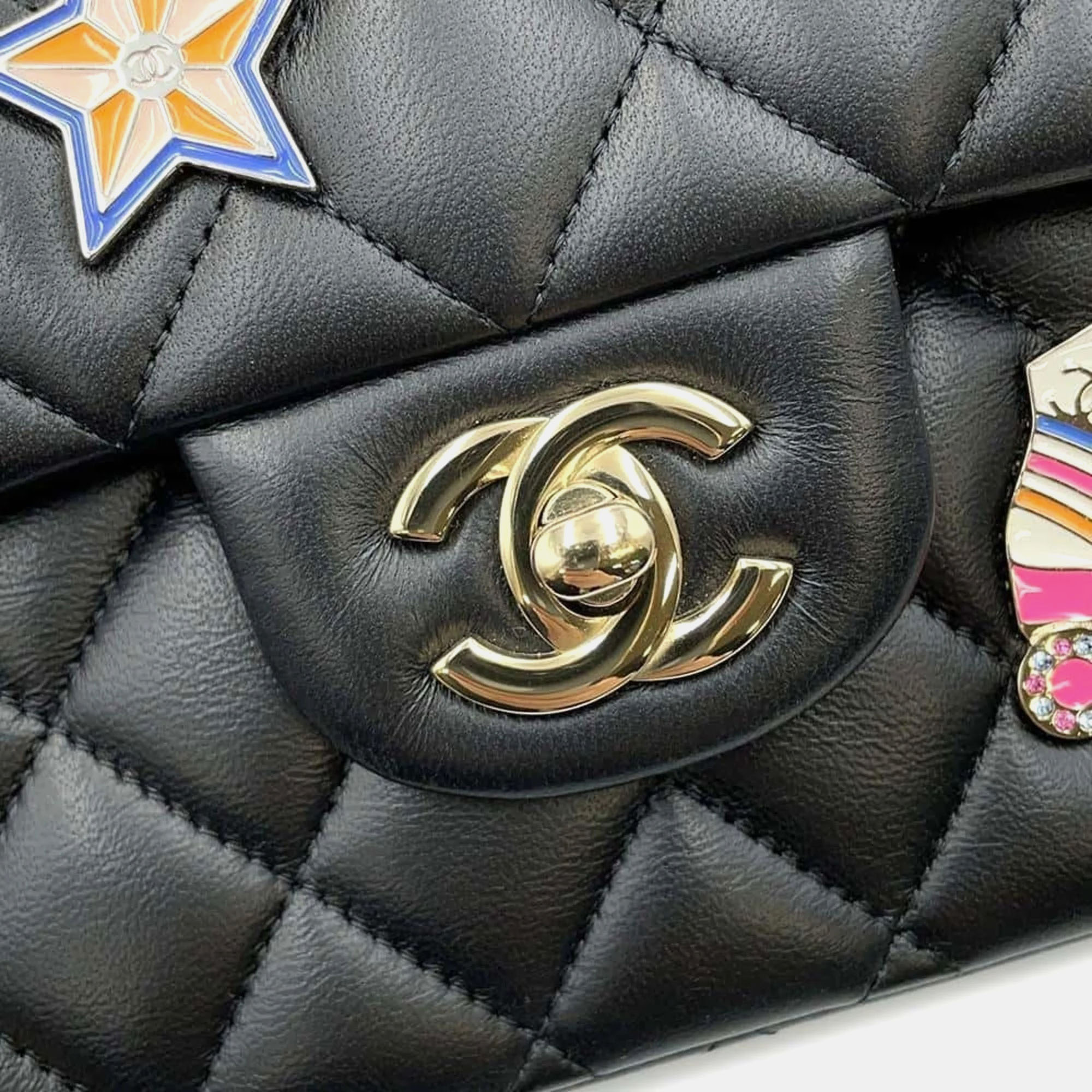 Chanel Black Lambskin Leather Classic Double Flap Bag 