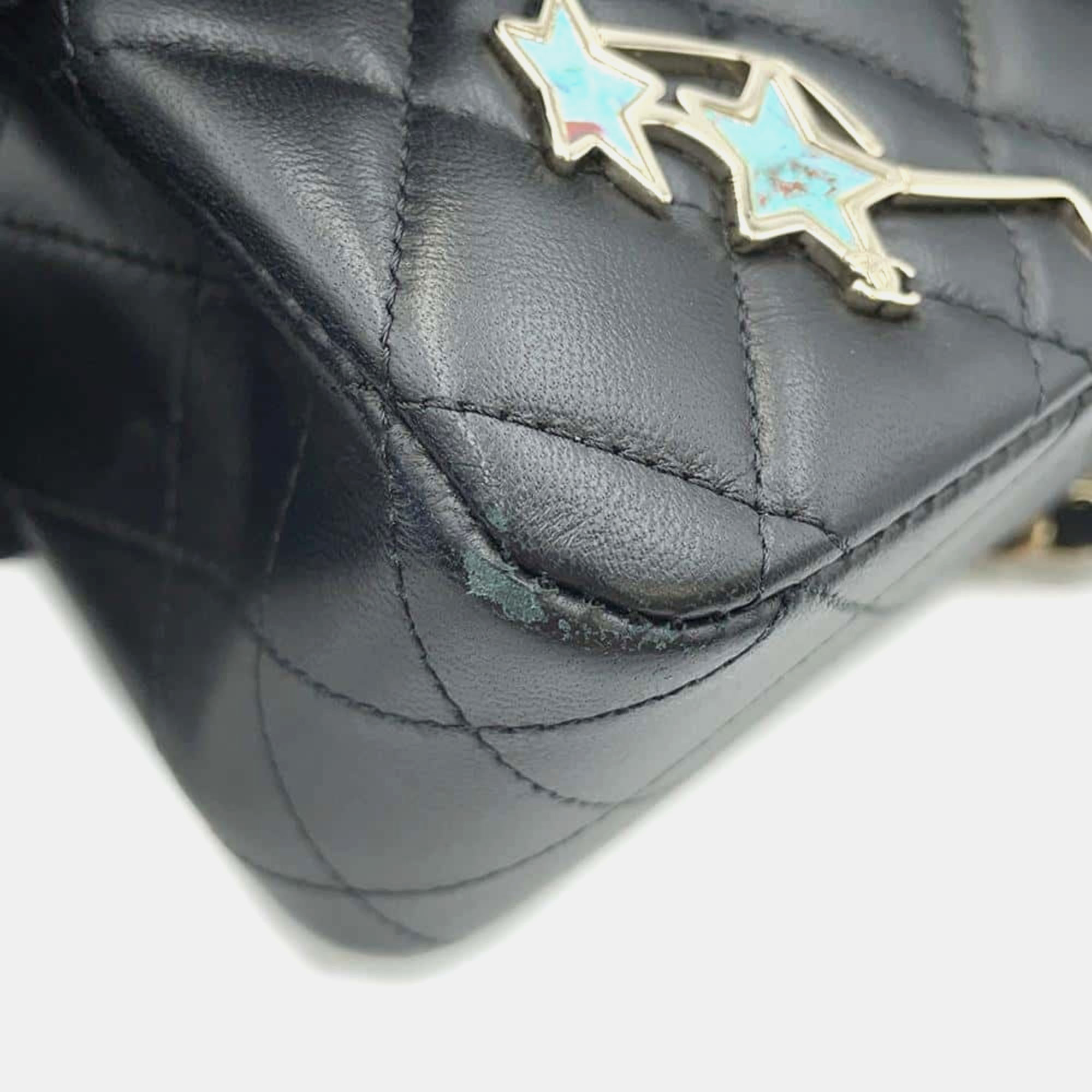Chanel Black Lambskin Leather Classic Double Flap Bag 
