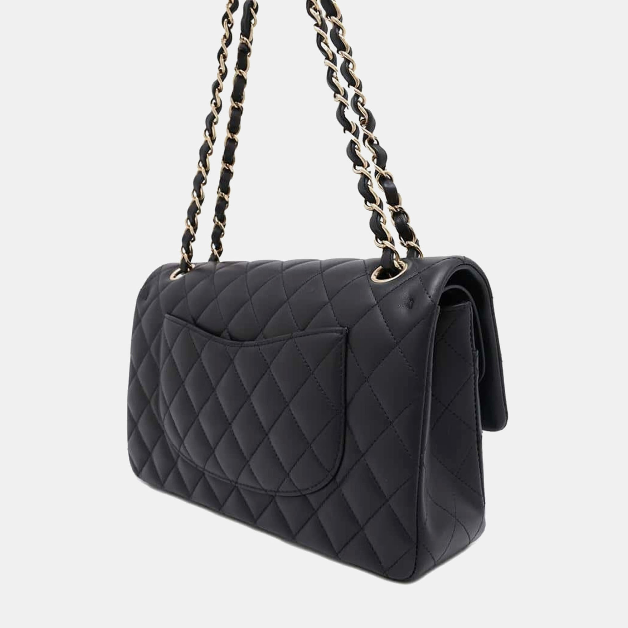 Chanel Black Lambskin Leather Classic Double Flap Bag 