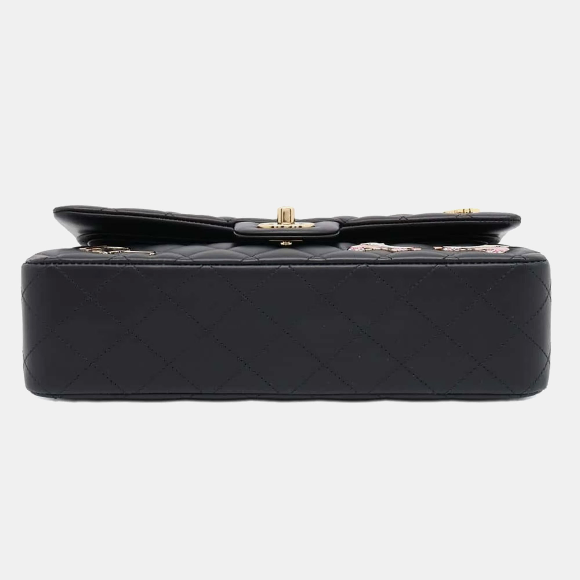 Chanel Black Lambskin Leather Classic Double Flap Bag 
