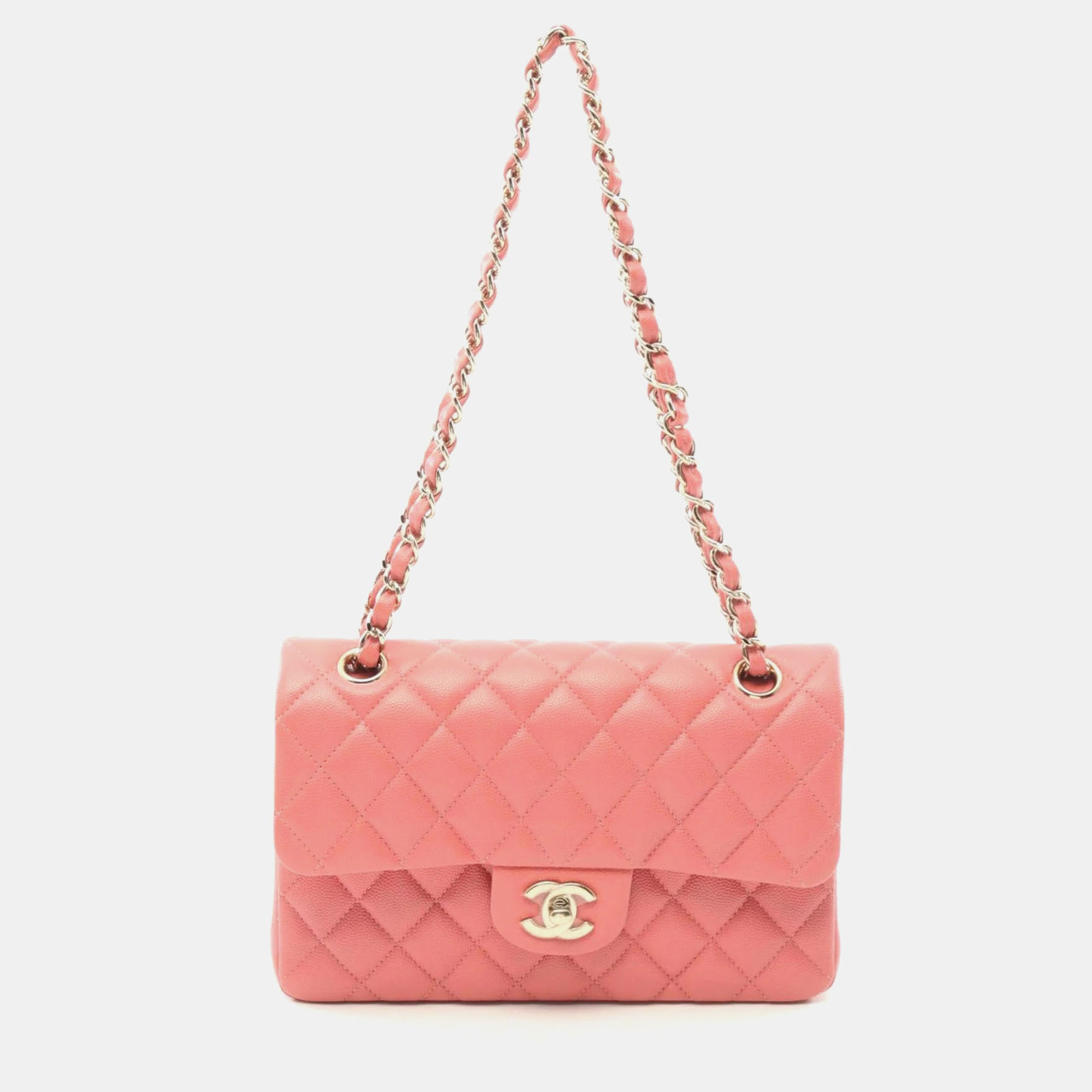 

Chanel Matelasse W-Flap Shoulder Bag Leather Grained Calfskin Pink