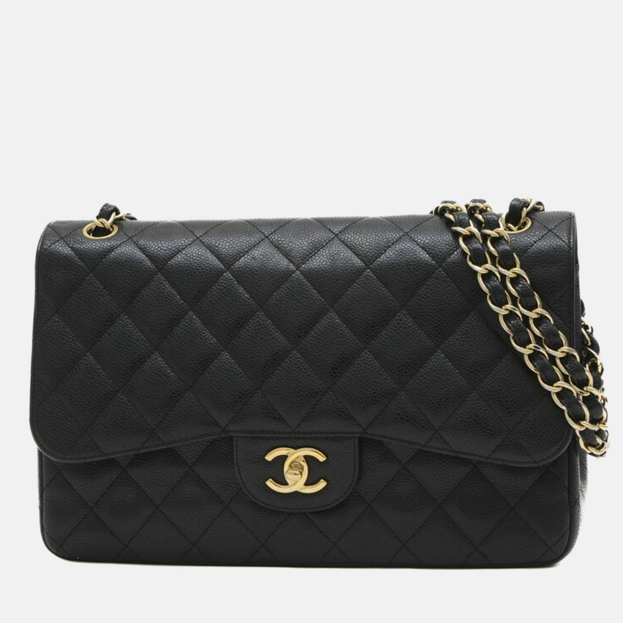 

Chanel Black Caviar Leather Double Chain Shoulder Bag