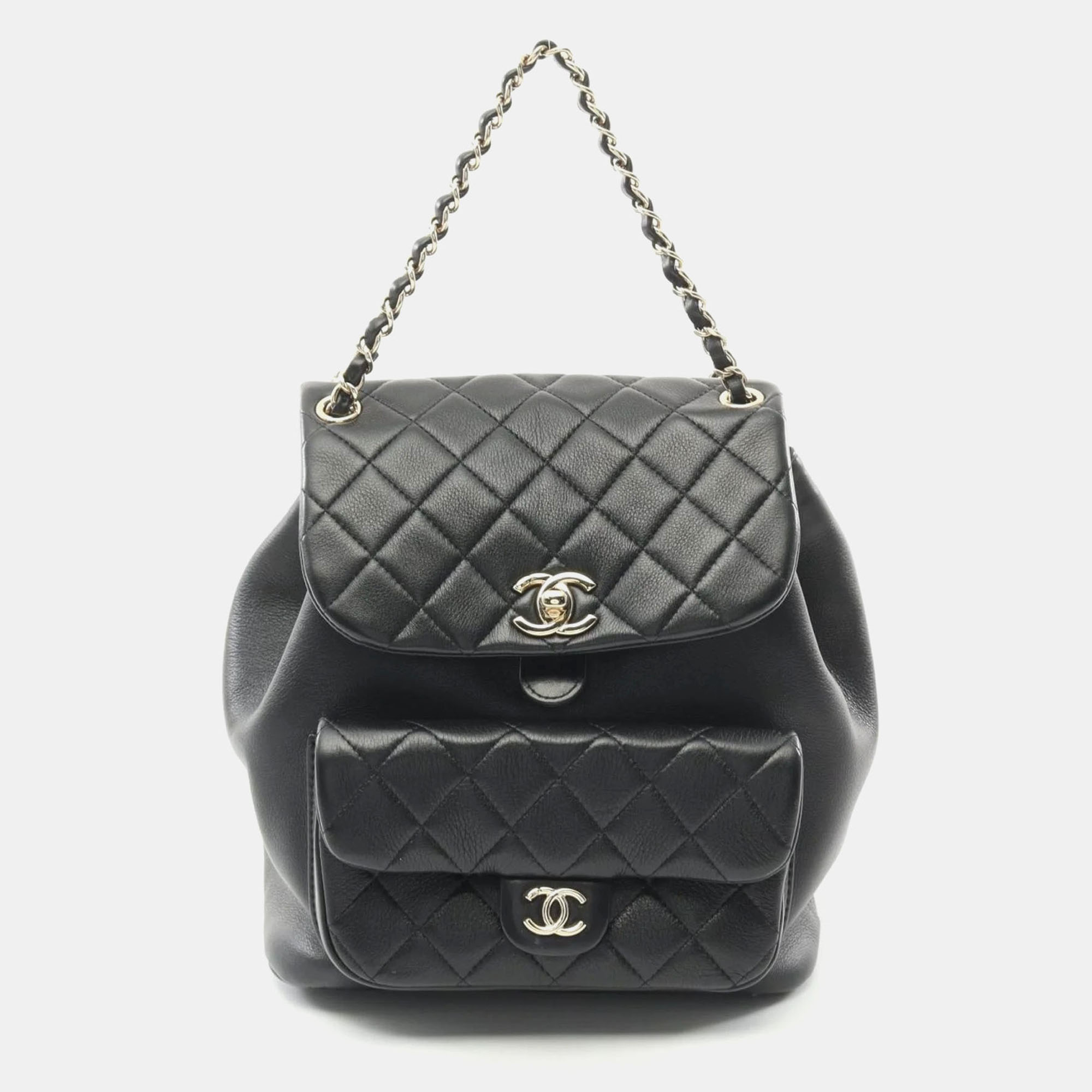 

Chanel Black Lambskin Leather Rucksack Backpack