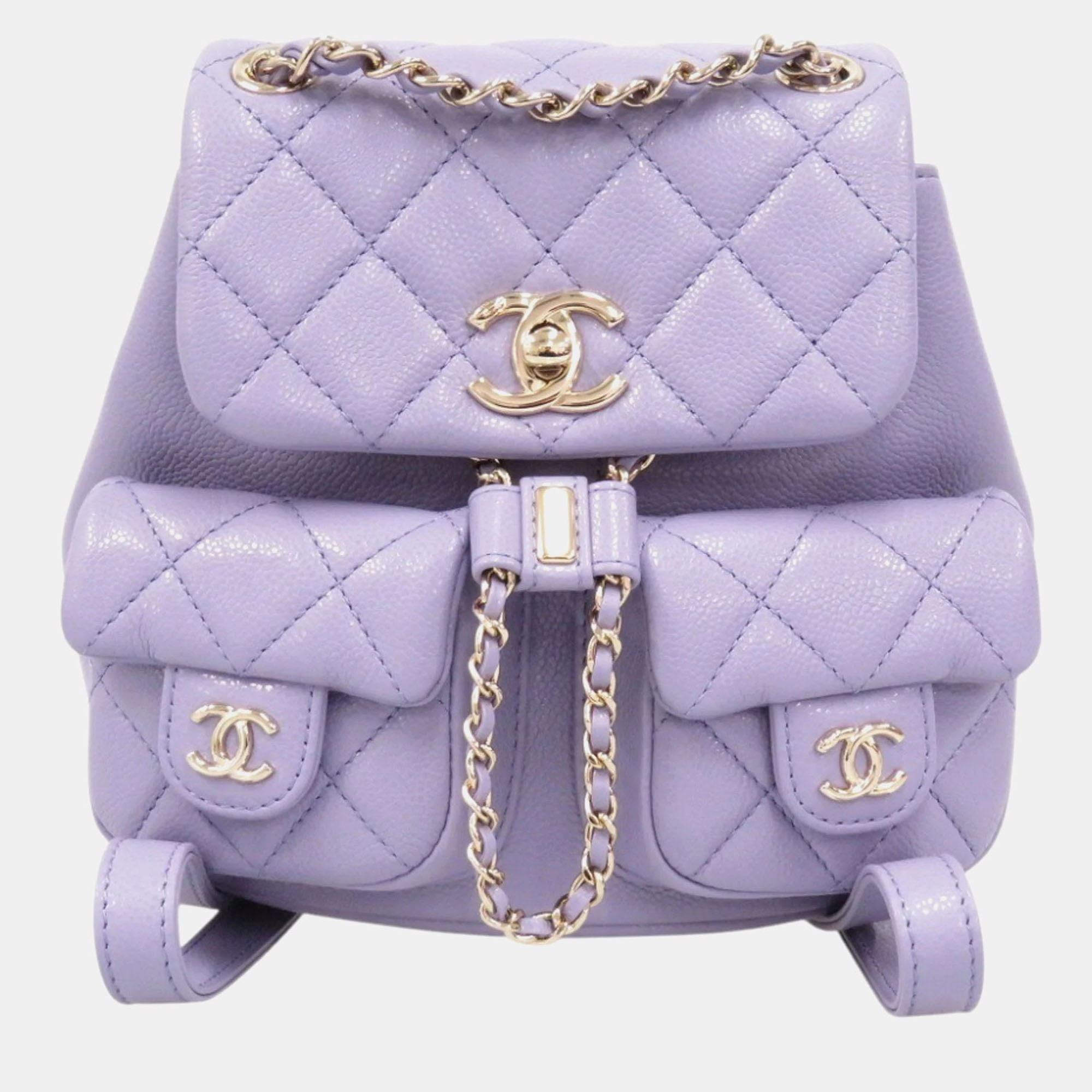 

Chanel Matelasse Caviar Skin Purple Random Serial Coco Mark Champagne Gold Backpack