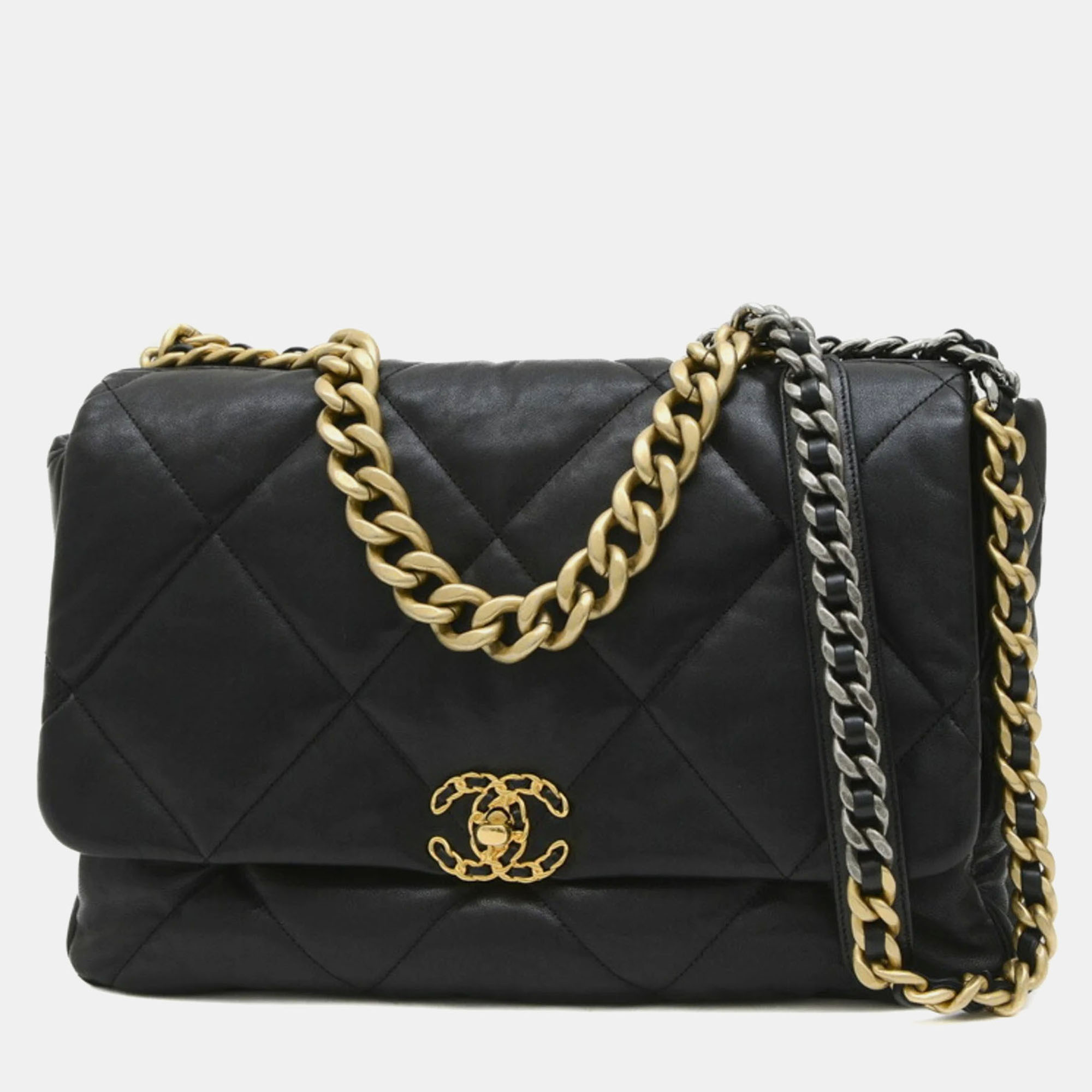 

Chanel Black Lambskin Leather 19 Maxi Chain Shoulder Bag