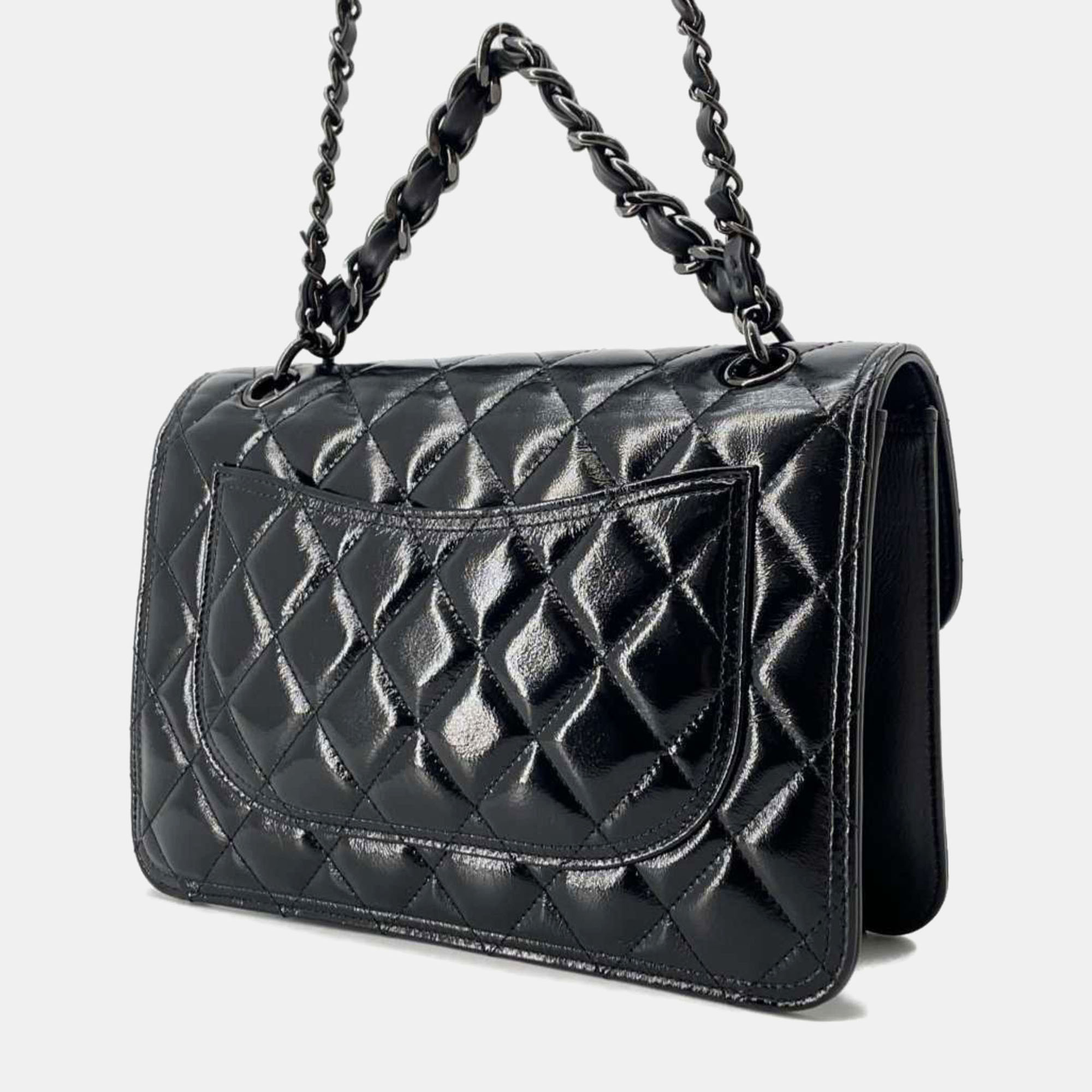 Chanel Black Shiny Calf Leather Chain Shoulder Bag 
