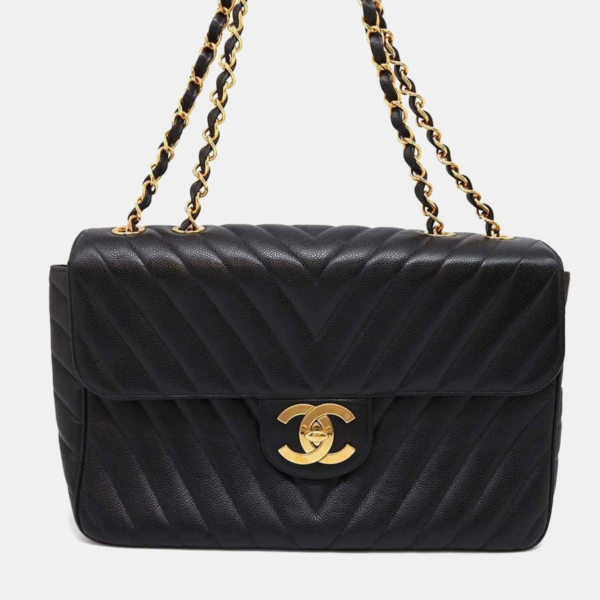 

Chanel Chain Shoulder Bag V Stitch Coco Mark Caviar Skin Black