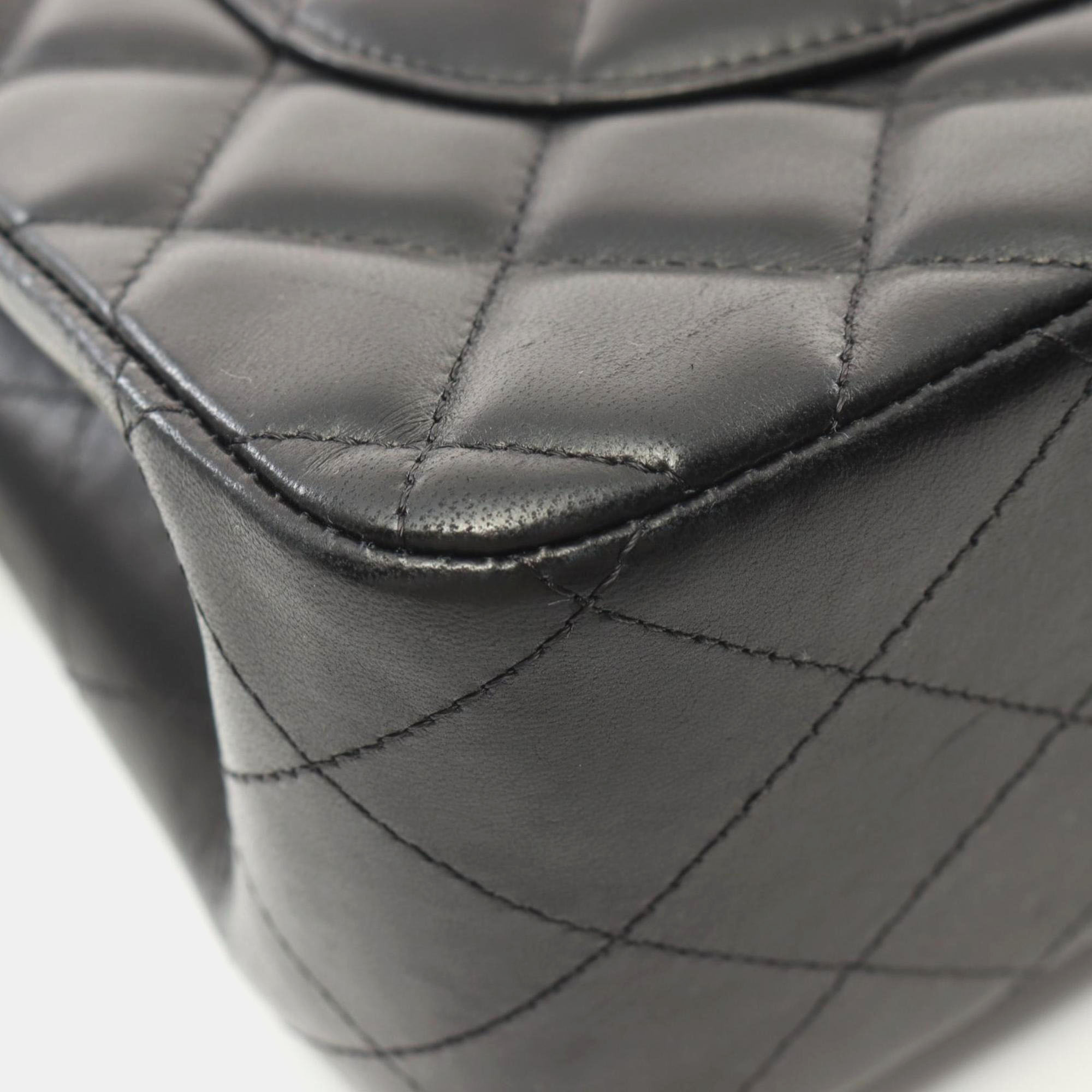 Chanel Black Lambskin Leather Classic Double Flap Shoulder Bag 