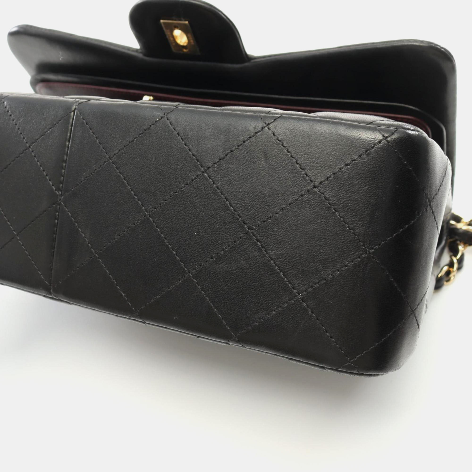 Chanel Black Lambskin Leather Classic Double Flap Shoulder Bag 
