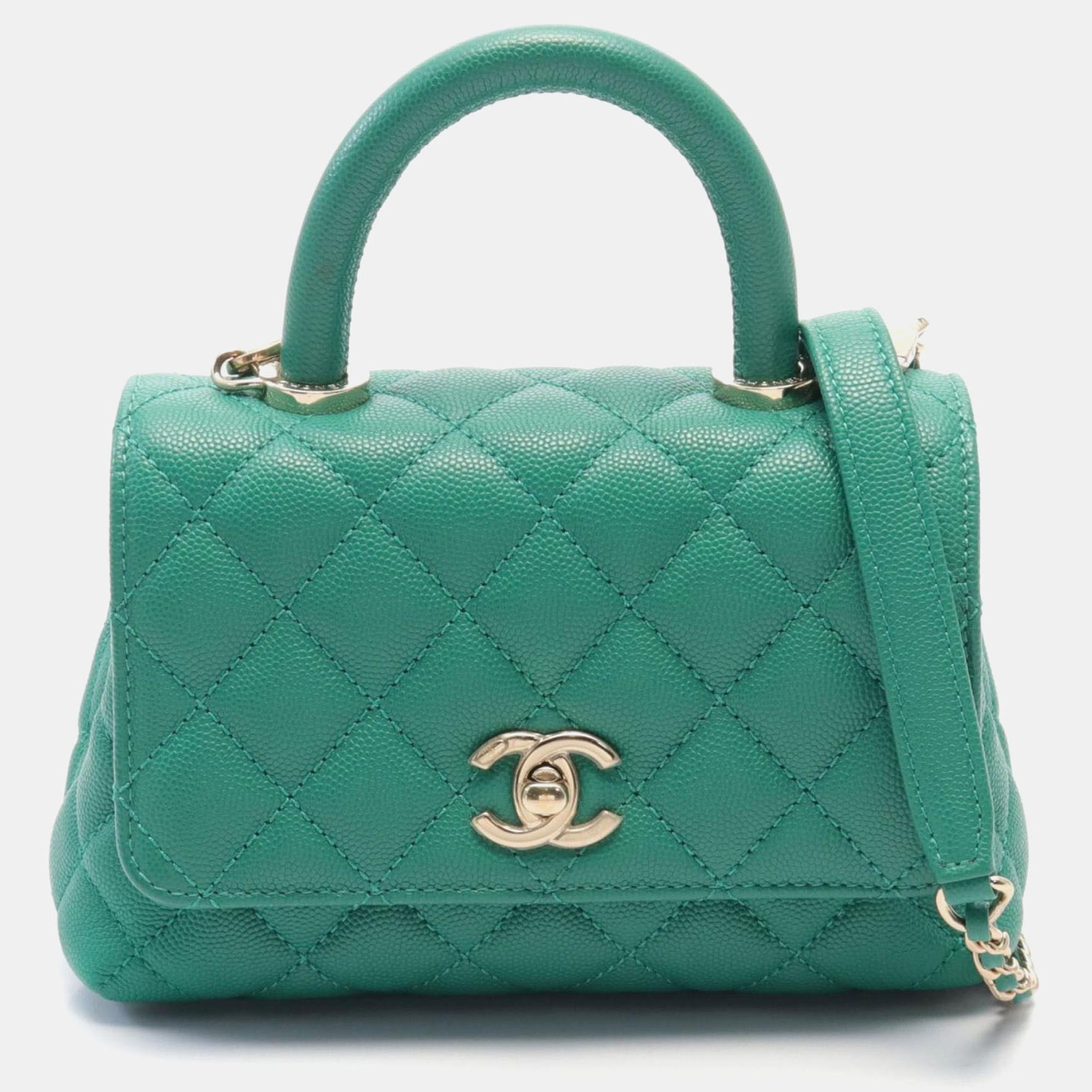 

Chanel Green Calfskin Leather Coco Handle  Handbag