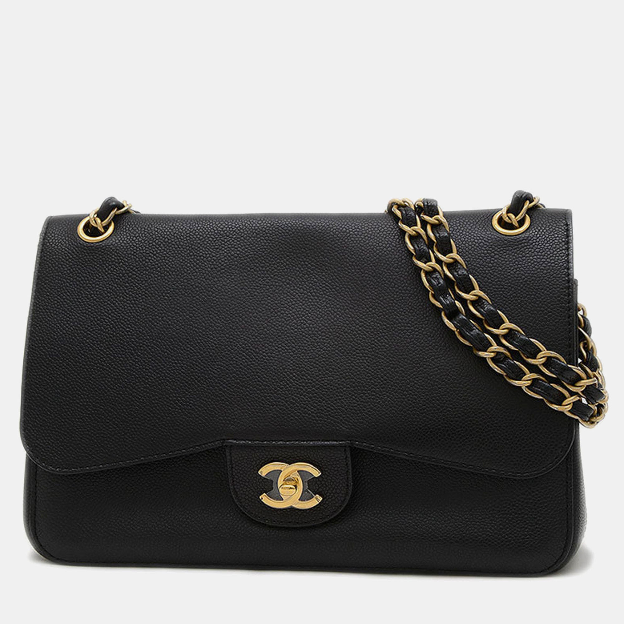 

Chanel Black Caviar Leather Double Flap Chain Shoulder Bag