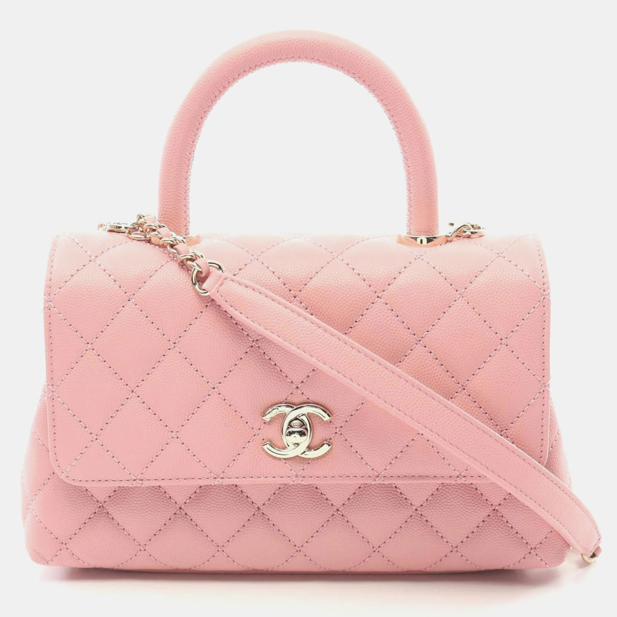 

Chanel Pink Leather Coco Handle Flap Handbag