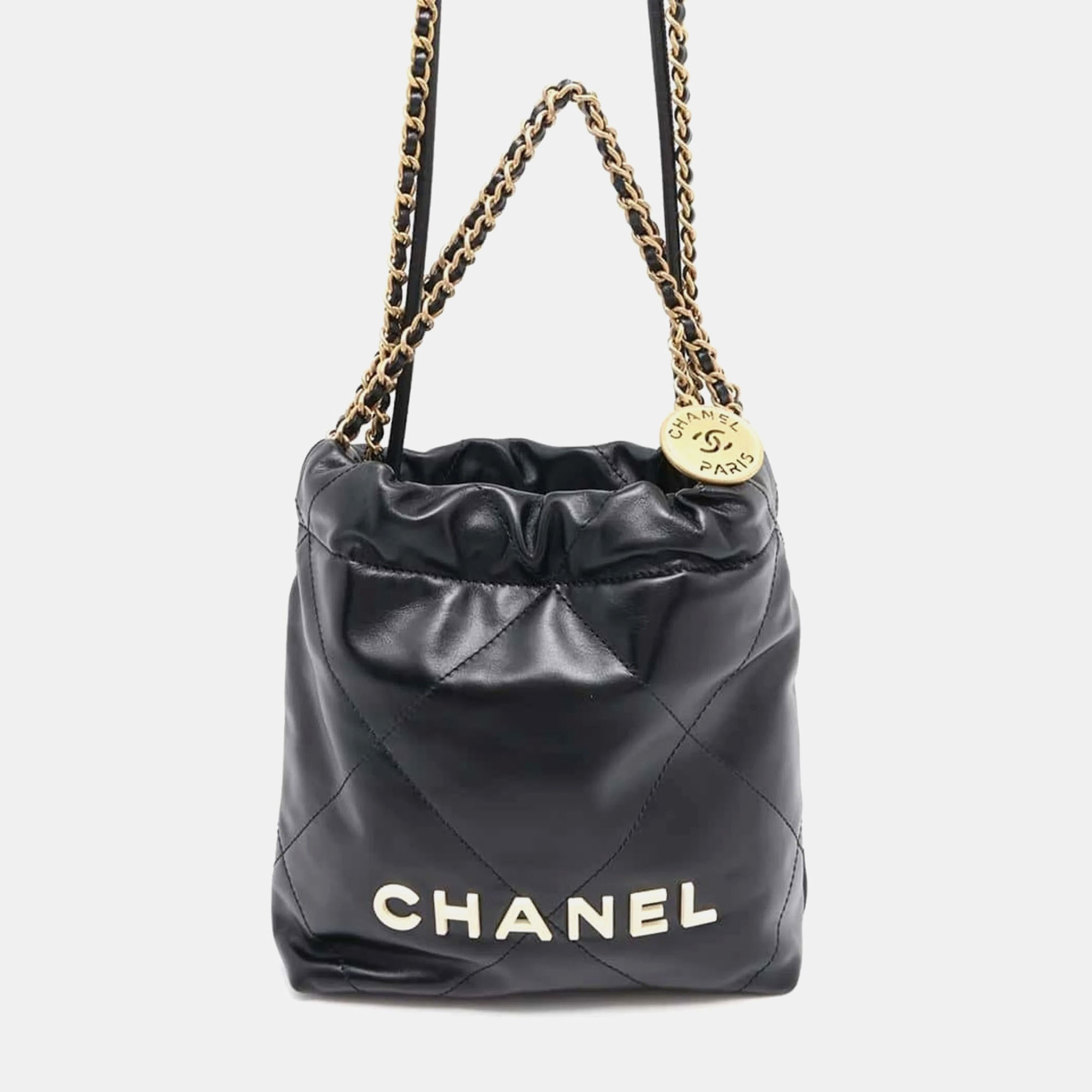 

Chanel Handbag 22 Coco Mark Shiny Calf Leather As3980 Shoulder Bag Black