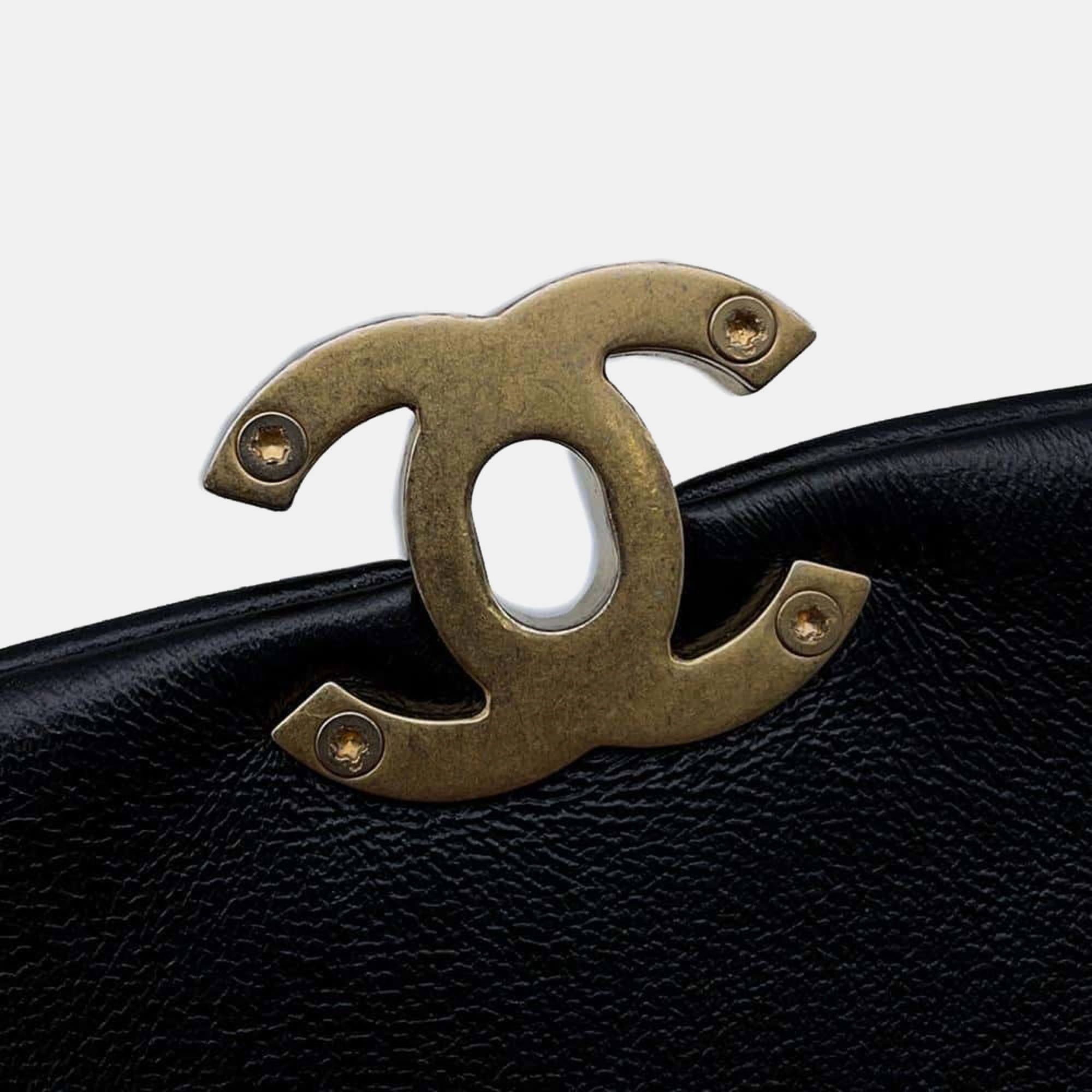 Chanel Black Lambskin Leather Chain Shoulder Bag 